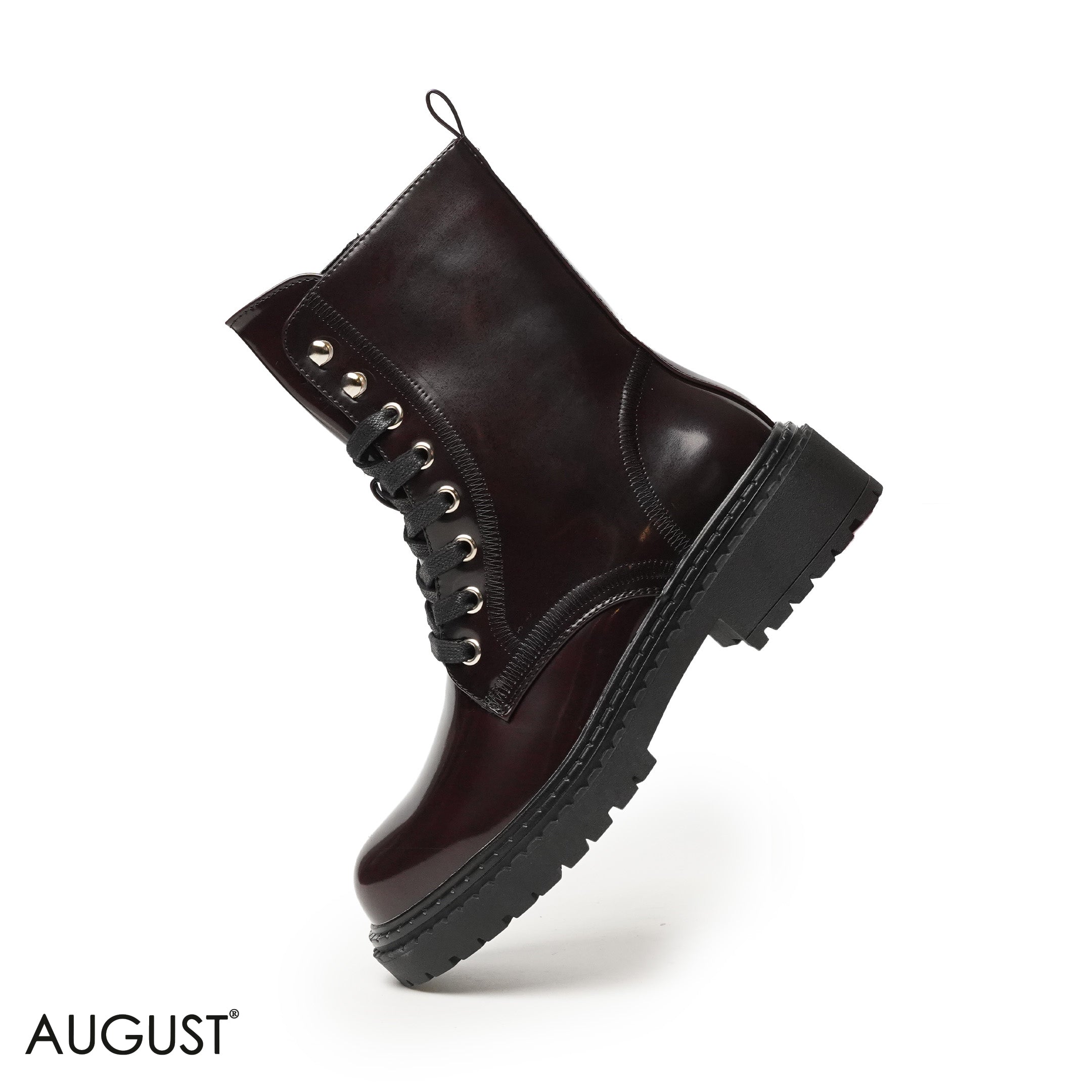 GLOSSY LEATHER ANKLE BOOT WITH BOND