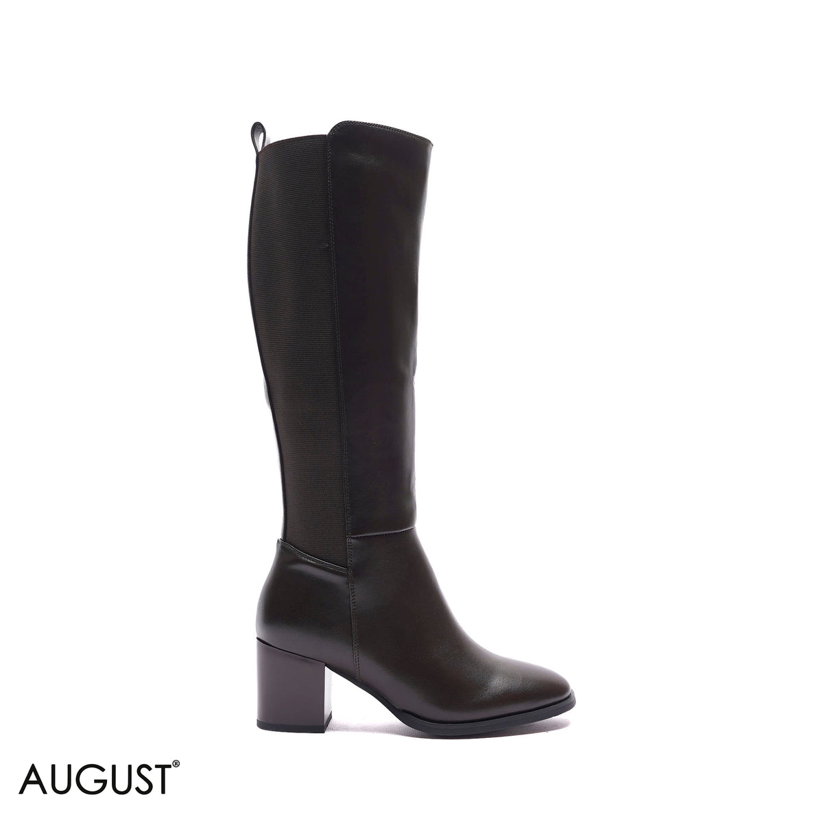 STRETCH-BACK BLOCK HEEL KNEE-HIGH BOOTS