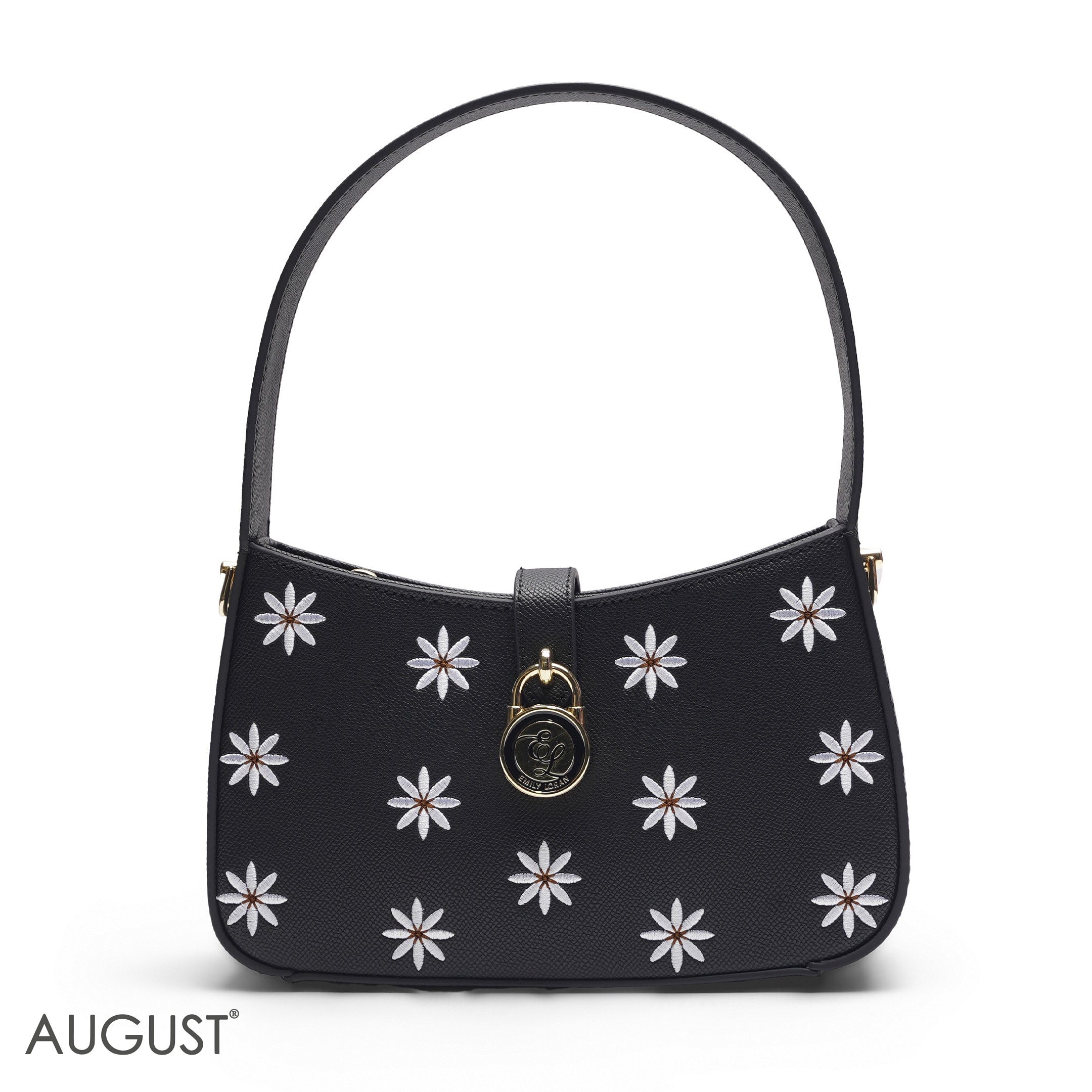 BLACK DAISY EMBROIDERED BAGUETTE BAG
