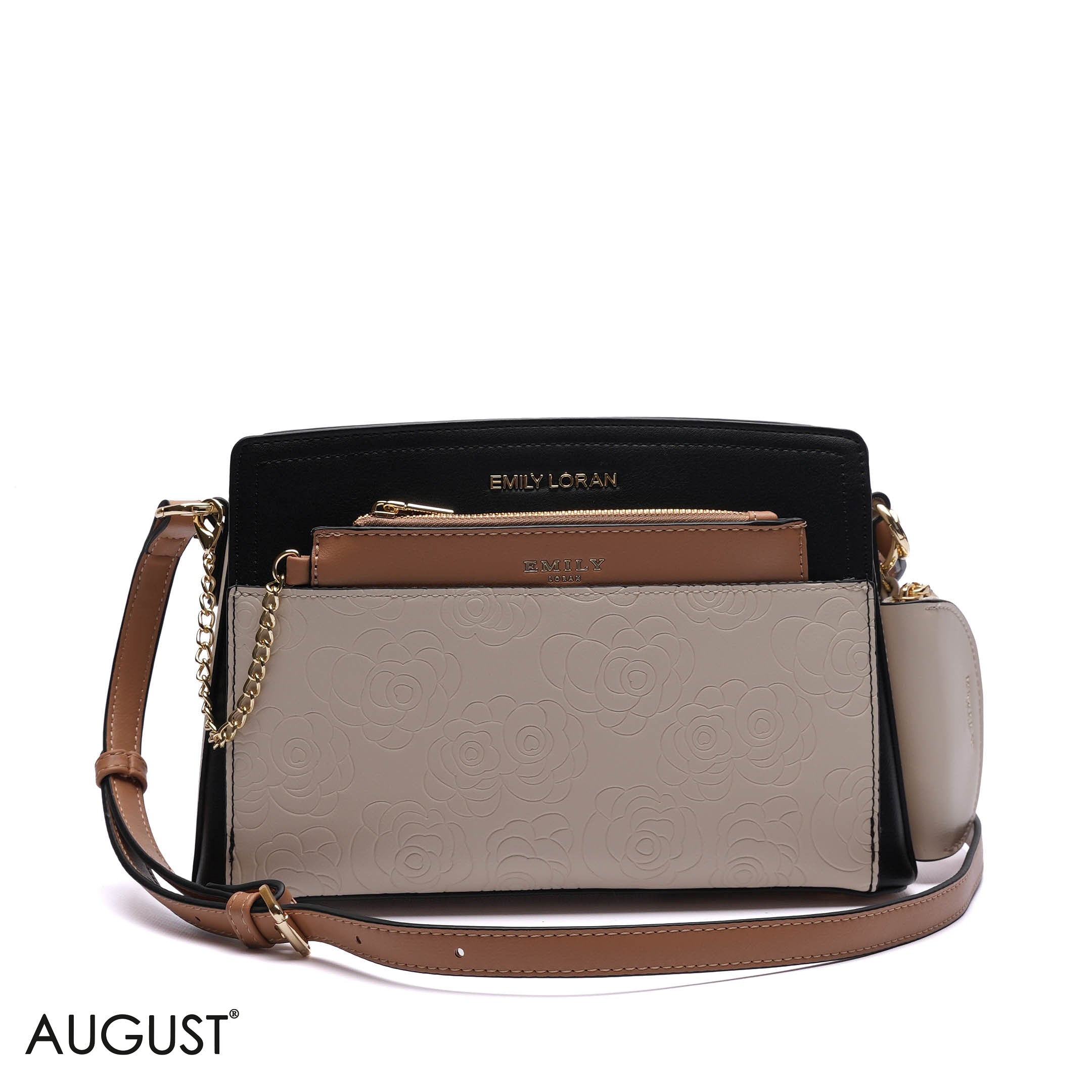 EMBOSSED FLORAL CROSSBODY BAG WITH POUCH