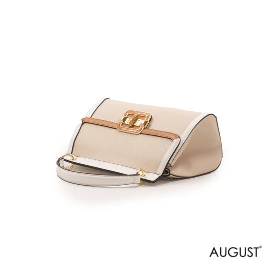 WOVEN STRAW HANDBAG WITH LEATHER ACCENTS -MED