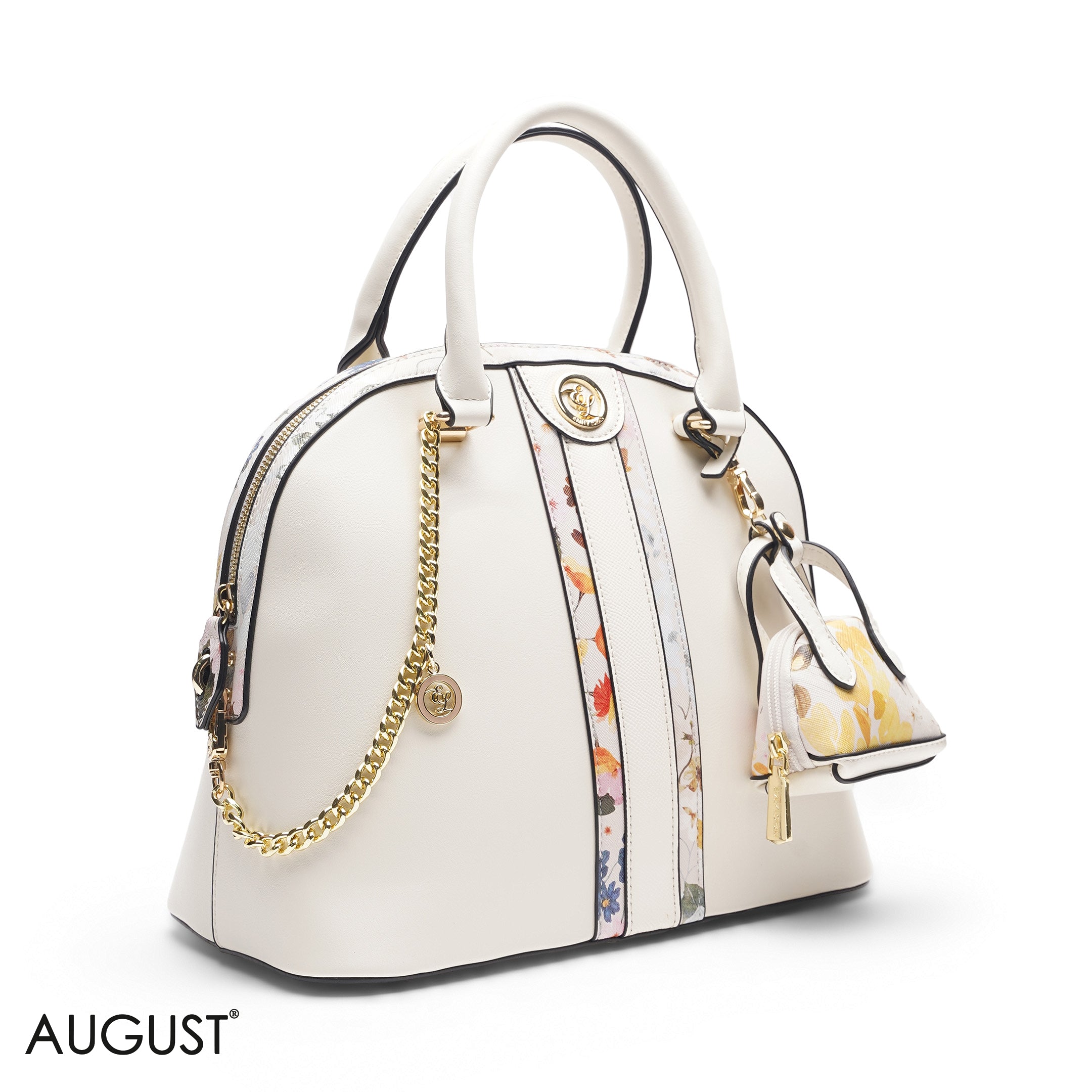 WHITE DOME BAG WITH PINK FLORAL PRINT - LARGE