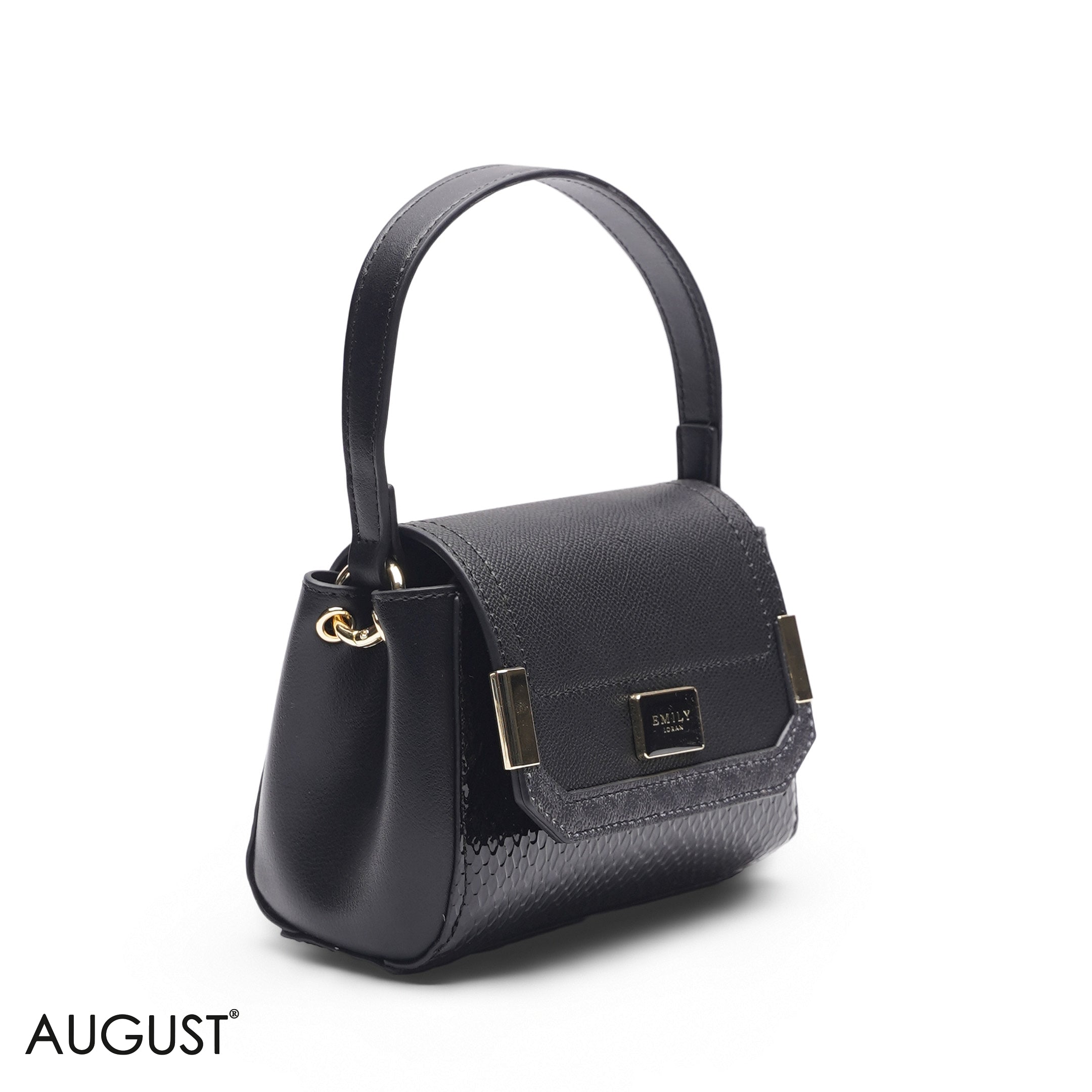 MINI BLACK SOLID FLAP BAG WITH GOLD CHAIN