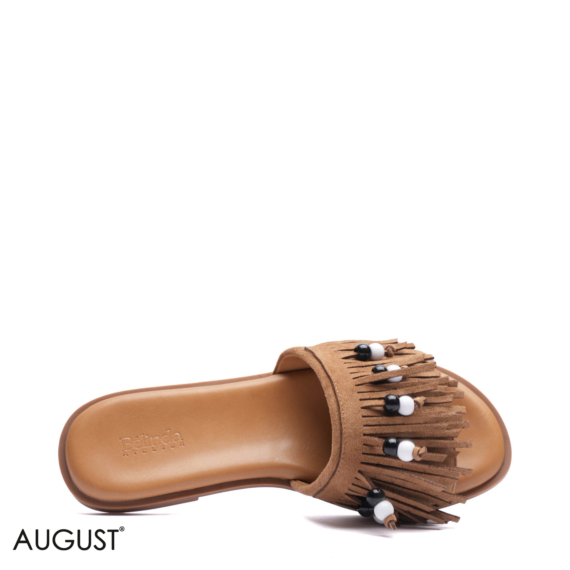 BEADED FRINGE SUEDE CASUAL FLAT SLIDERS