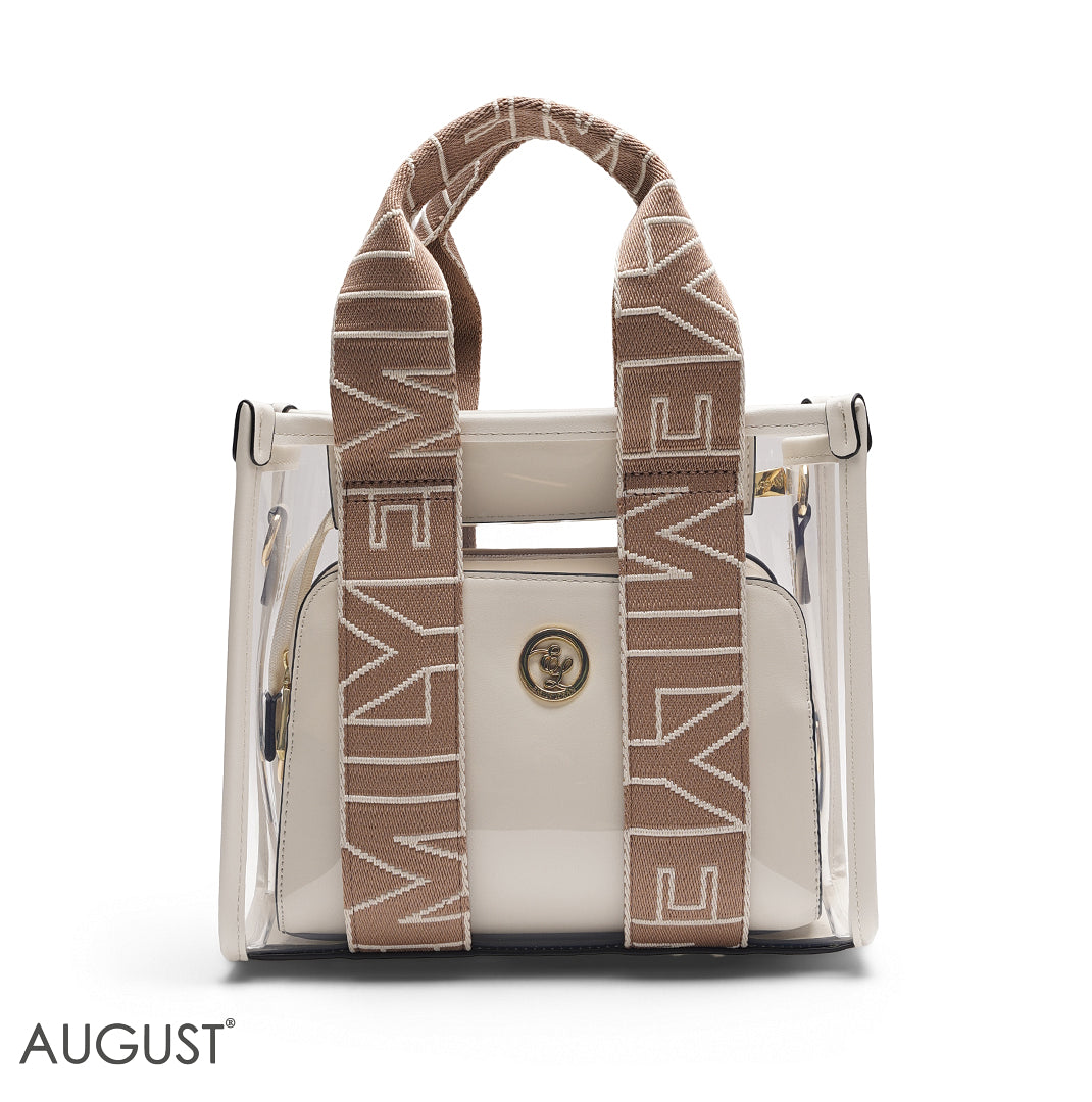 BEIGE TRANSPARENT BAG WITH SOLID INNER POUCH