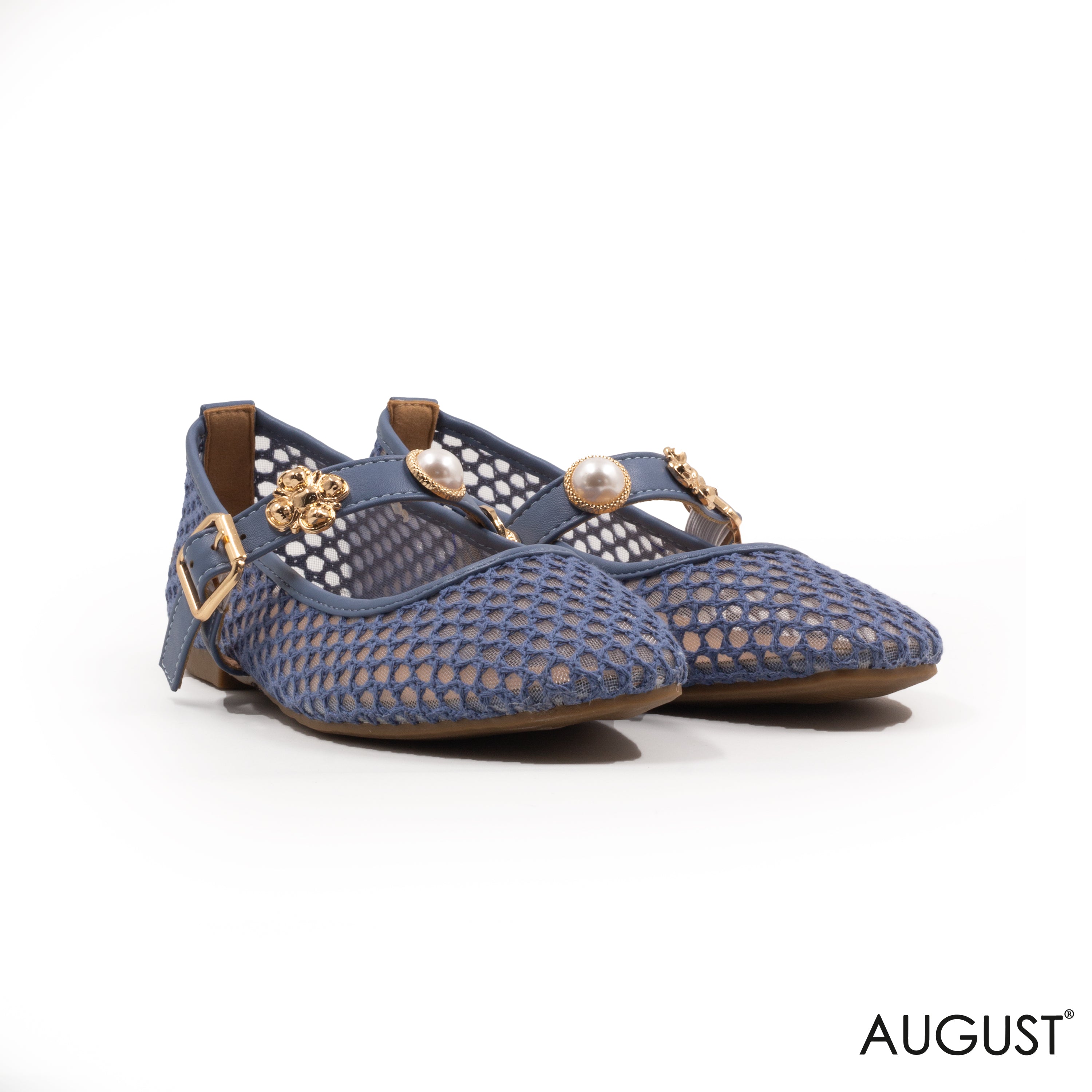 MESH BALLET FLAT WITH SLIDES SEASHELL EMBELLISHMENTSh