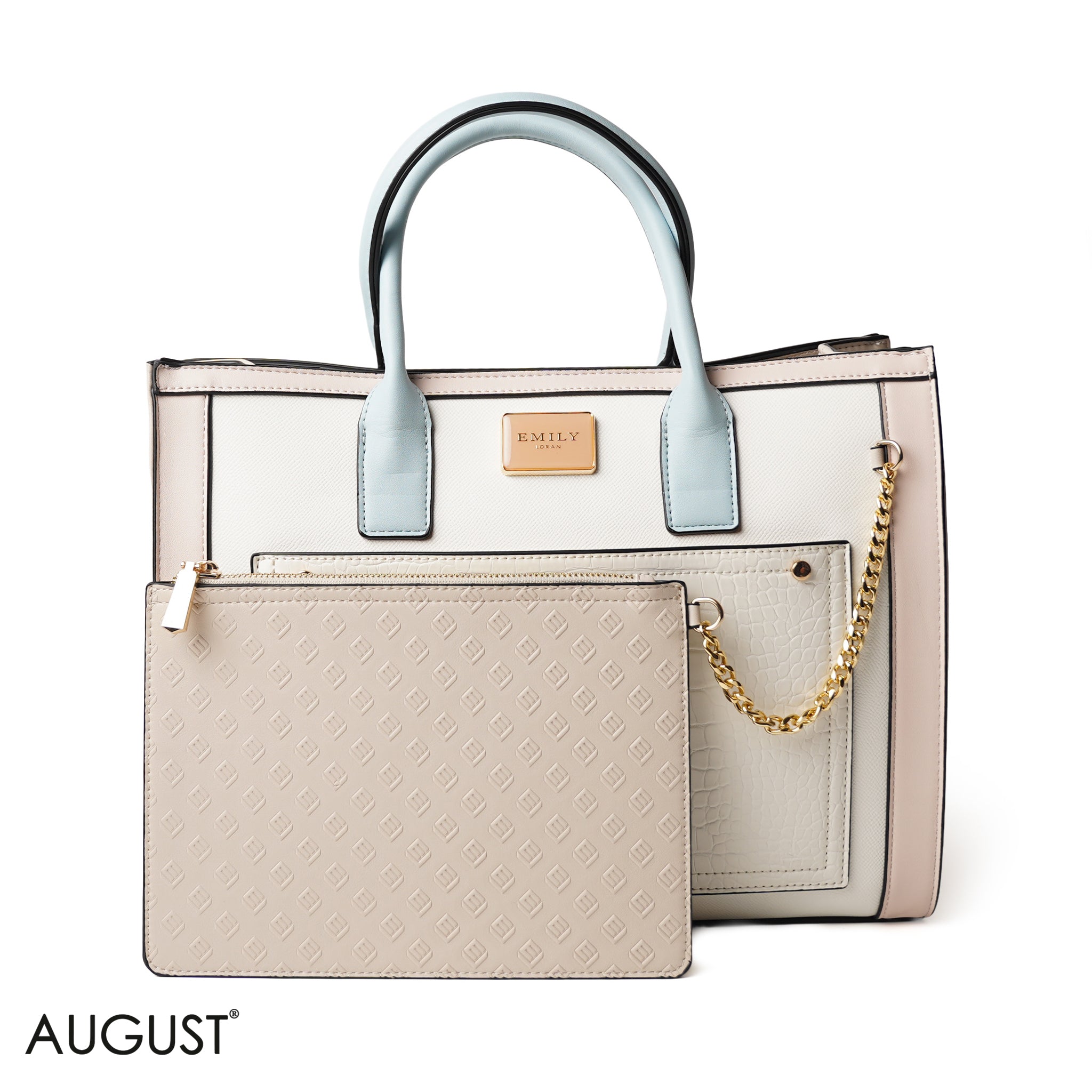 WHITE AND COLOURFUL HANDBAG WITH CROCODILE PRINT - LARGE