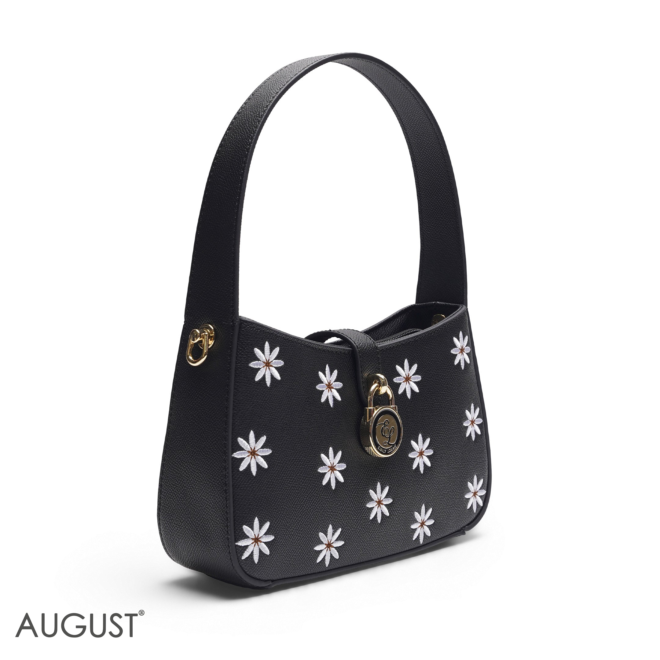 BLACK DAISY EMBROIDERED BAGUETTE BAG