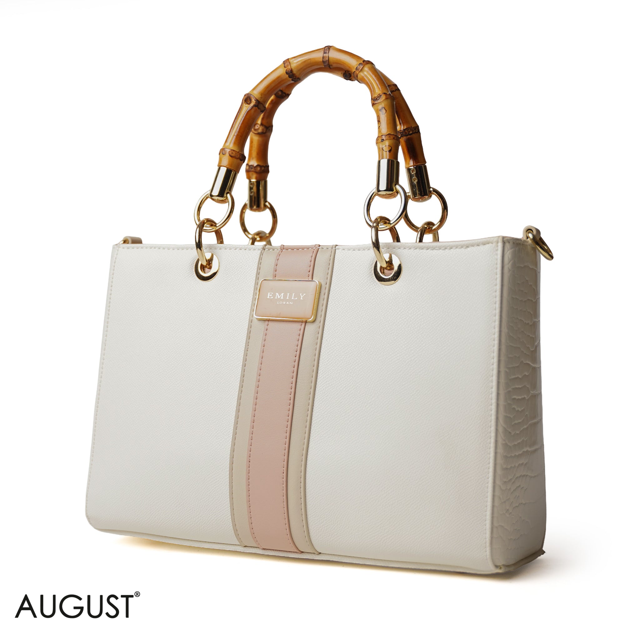WHITE WITH BAMBOO HANDLE - LARGE