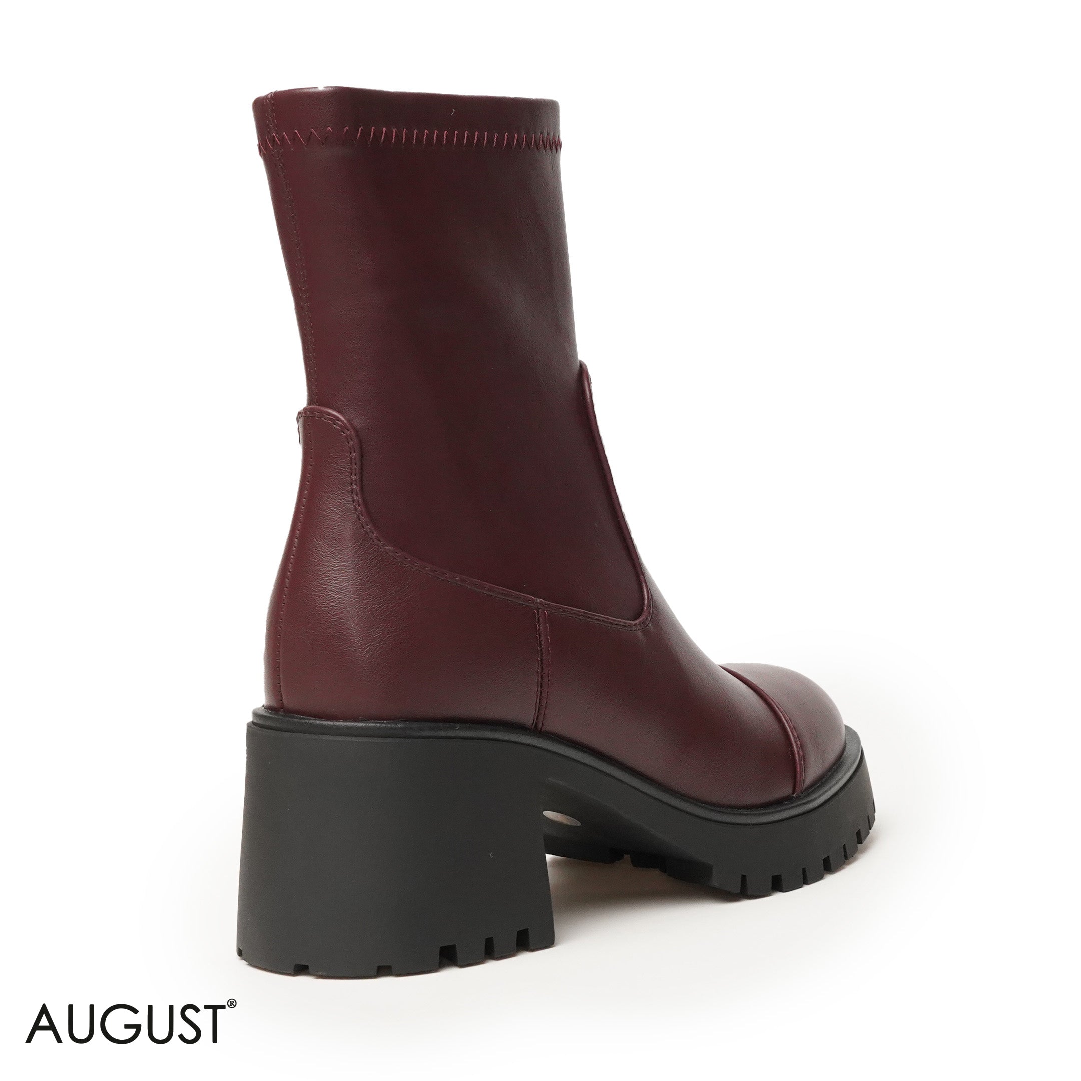BURGUNDY LEATHER ANKLE BOOTS WITH THICK SOLE