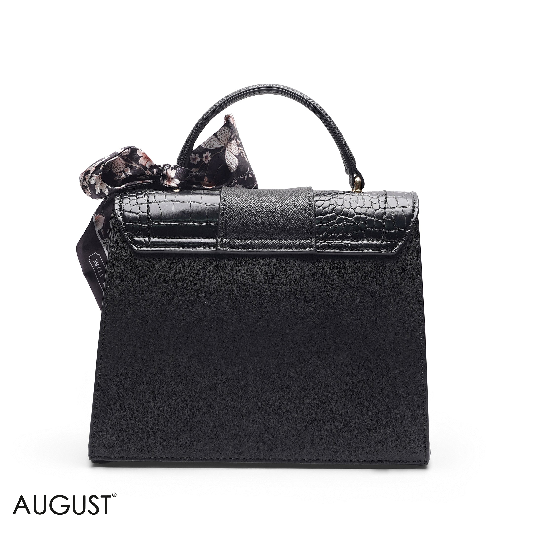 CROC EMBOSSED SCARF BLACK TOP HANDLE BAG