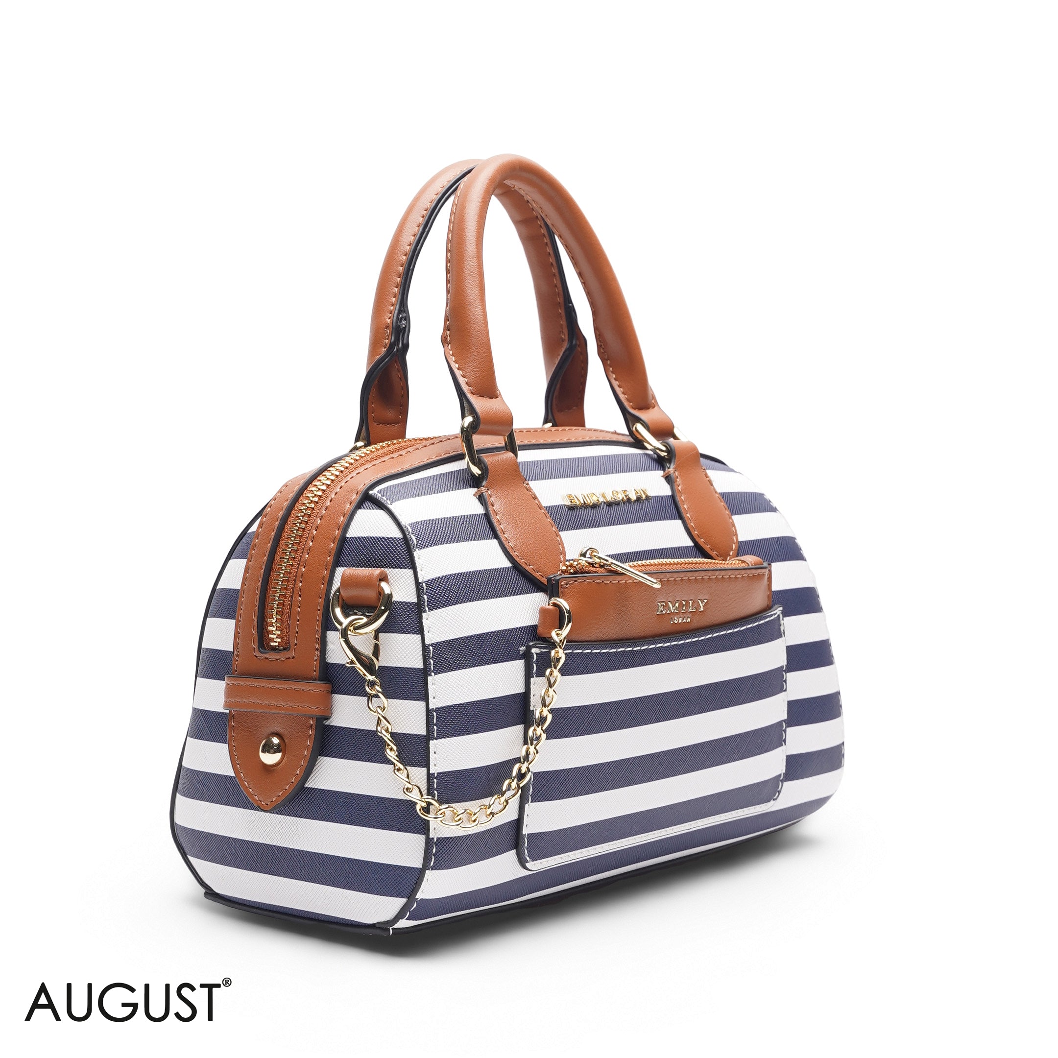 NAVY STRIPED BAG WITH FRONT POUCH - SMALL
