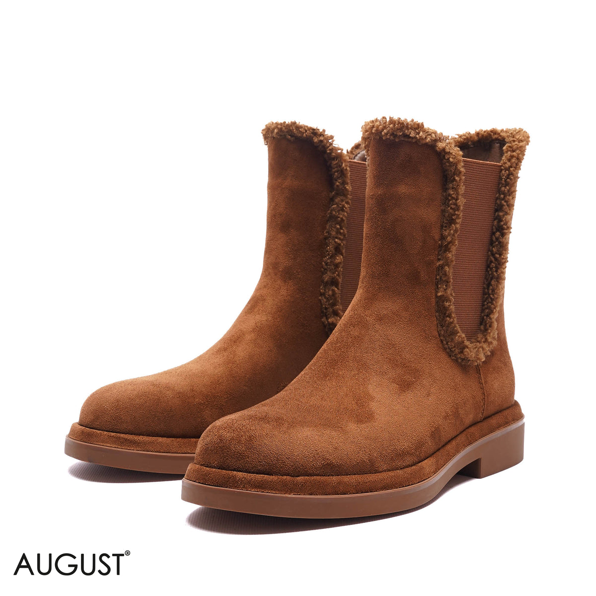 SHEARLING-TRIM SUEDE FLAT BOOTS
