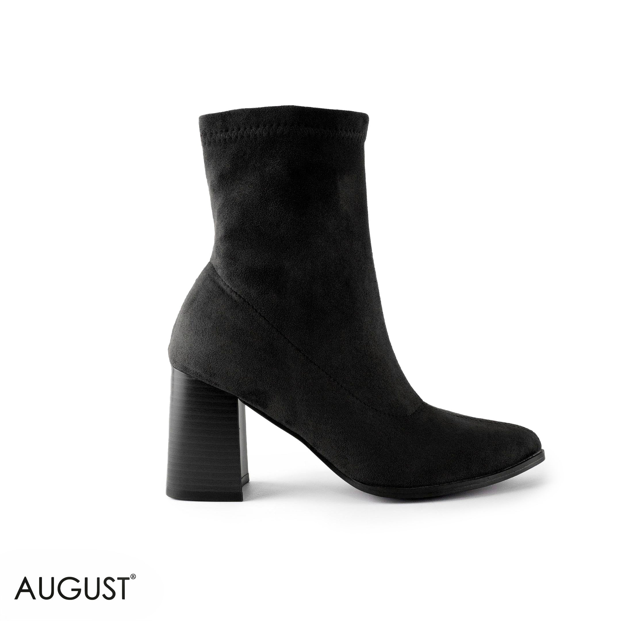 BLACK SUEDE HEELED STRETCHY SOCK BOOTS