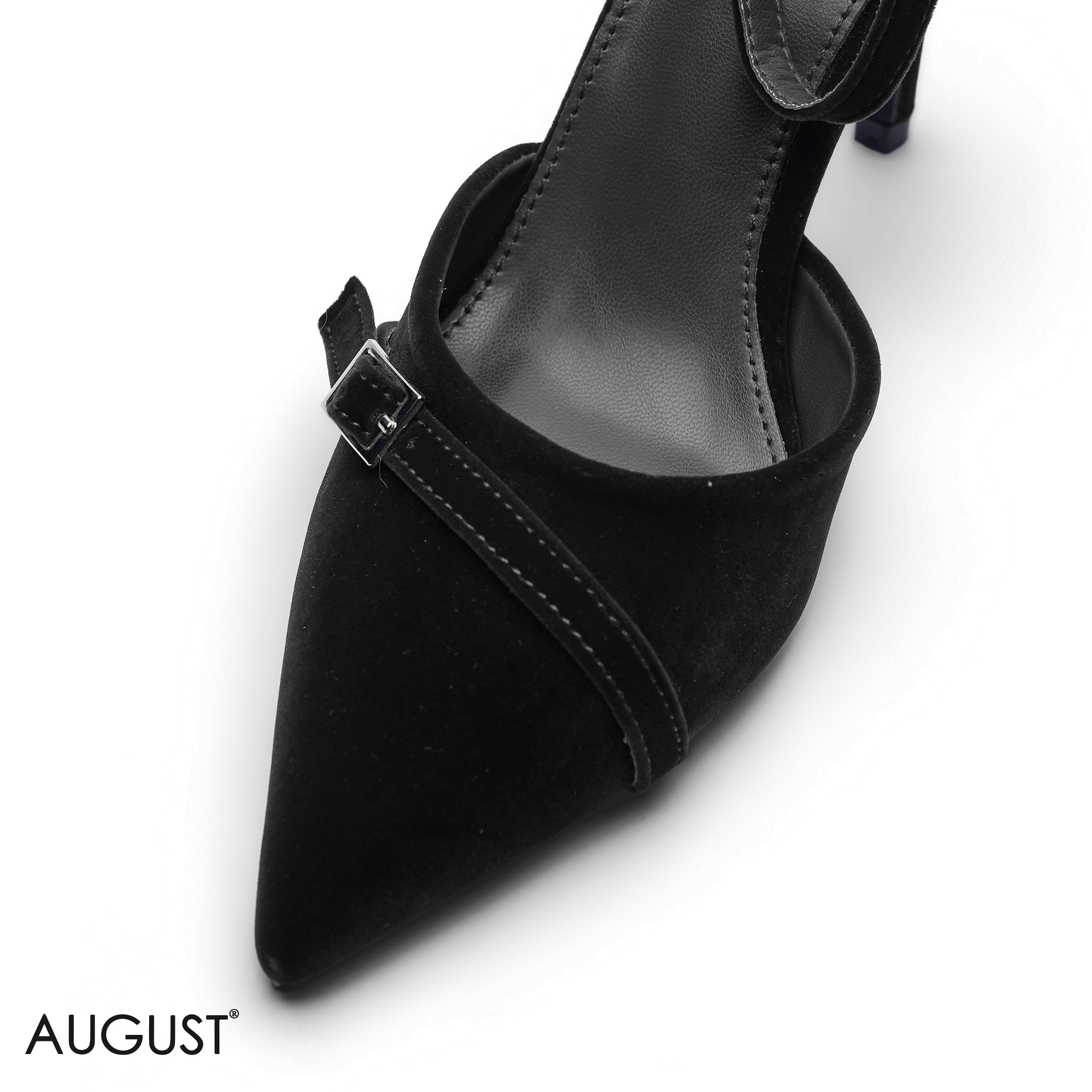 BLACK DOUBLE STRAP VELVET HEELS