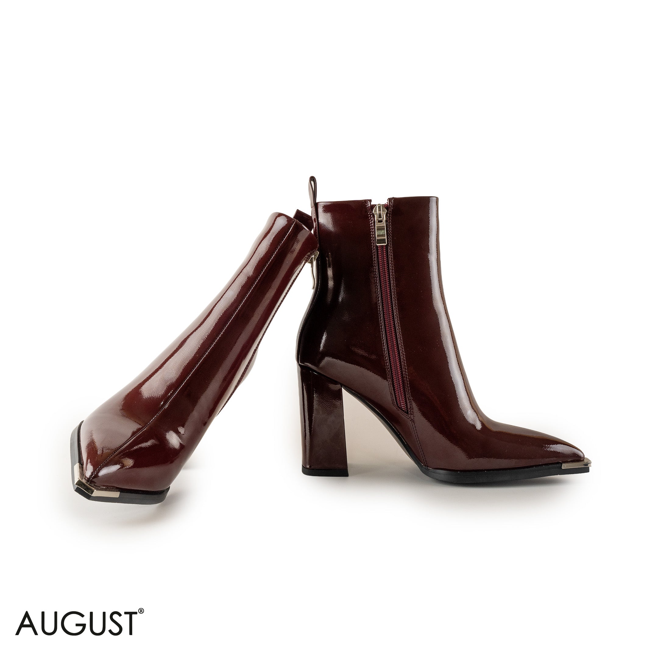 GLOSSY LEATHER HEELED ANKLE BOOTS WITH SIDE ZIPPER