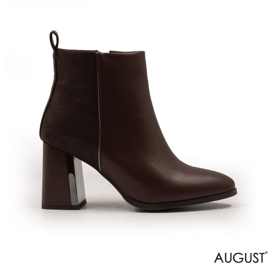 BLOCK HEEL LEATHER ANKLE BOOTS