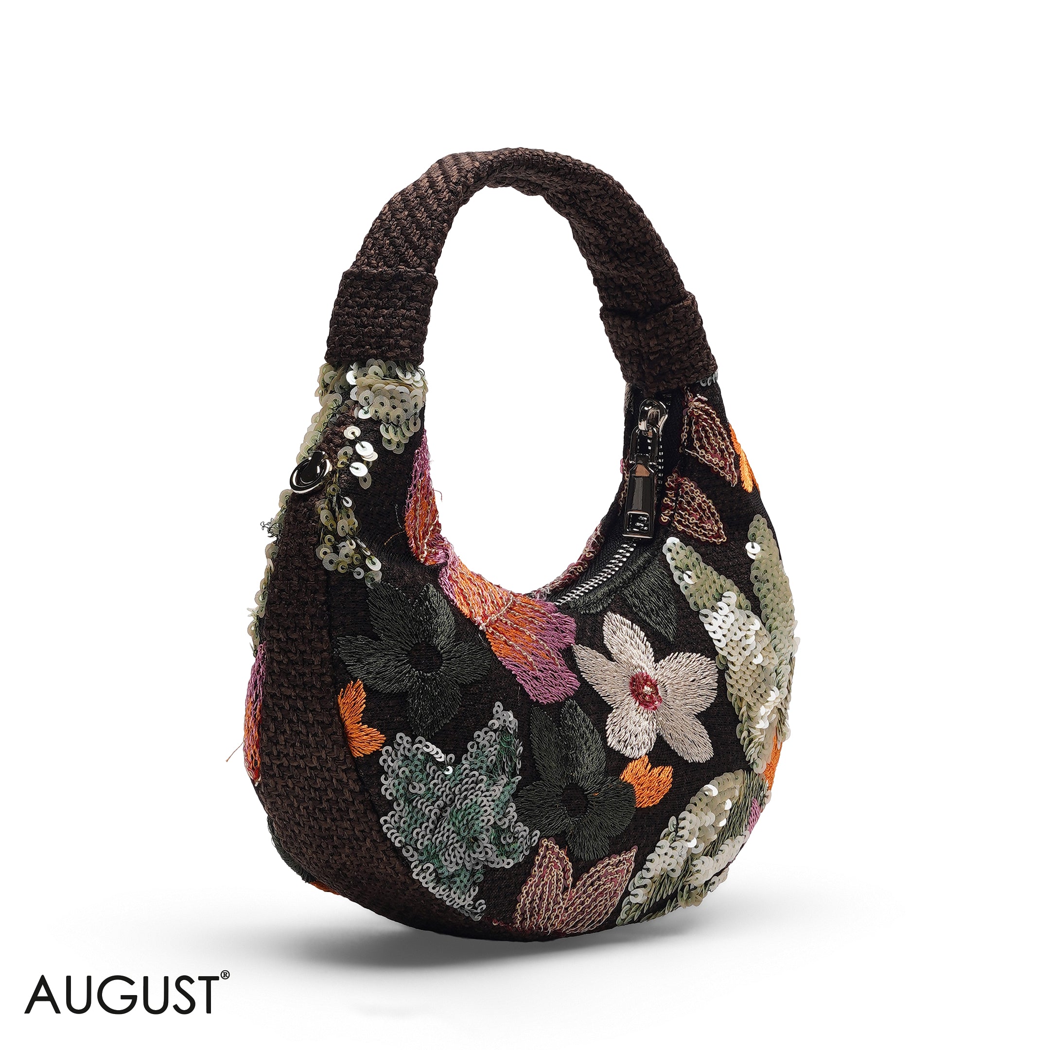 FLORAL SEQUIN HOBO CROSSBODY BAG