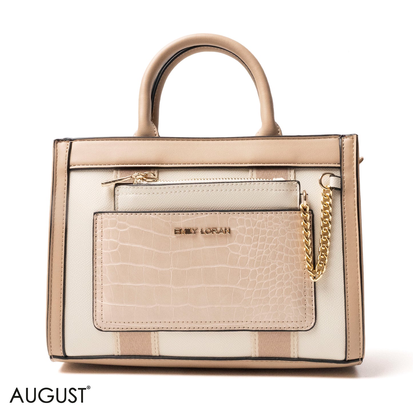 EMILY LORAN HANDBAG WITH FABRIC ACCENTS - MED