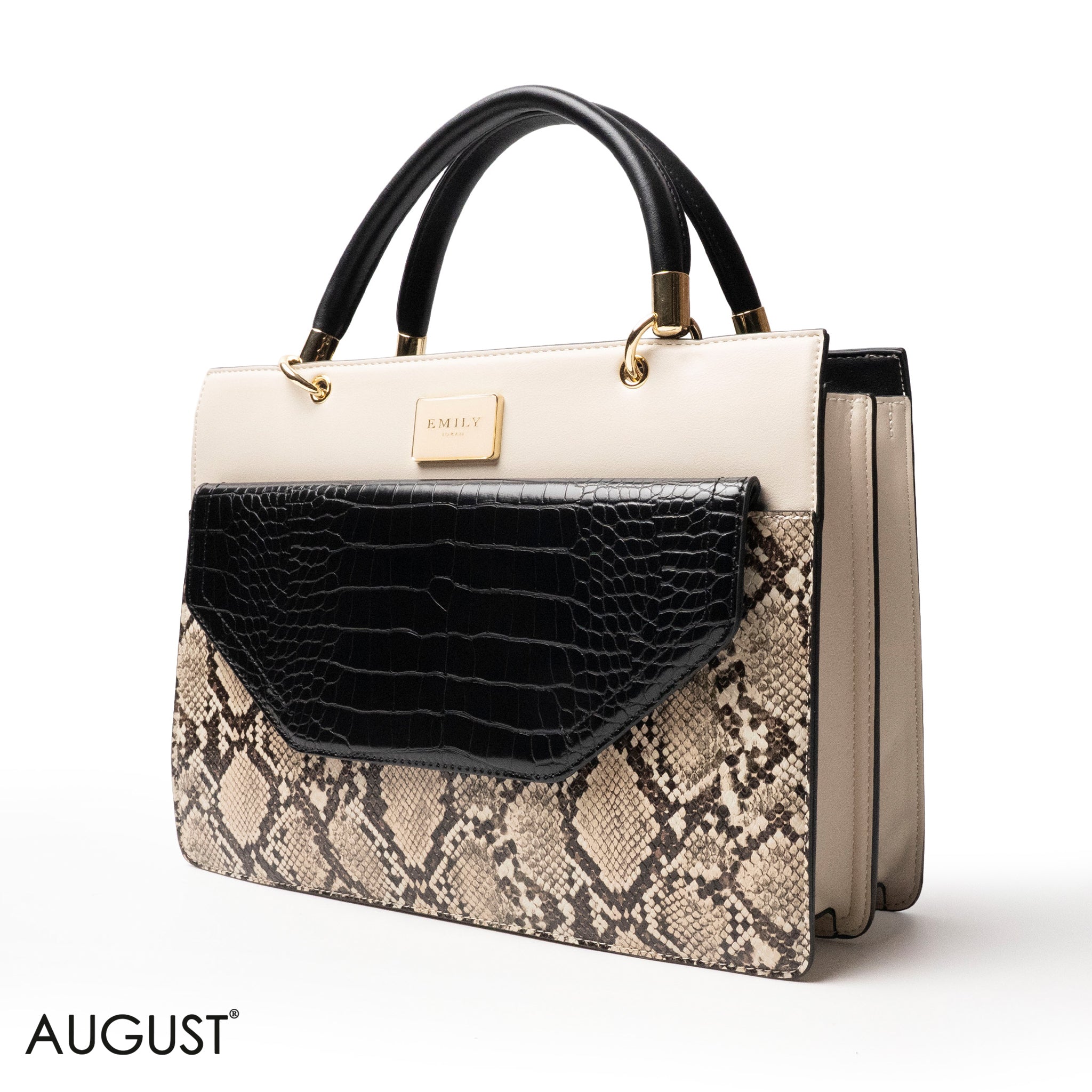 SNAKE LEATHER HANDBAG WITH FLAP - LARGE