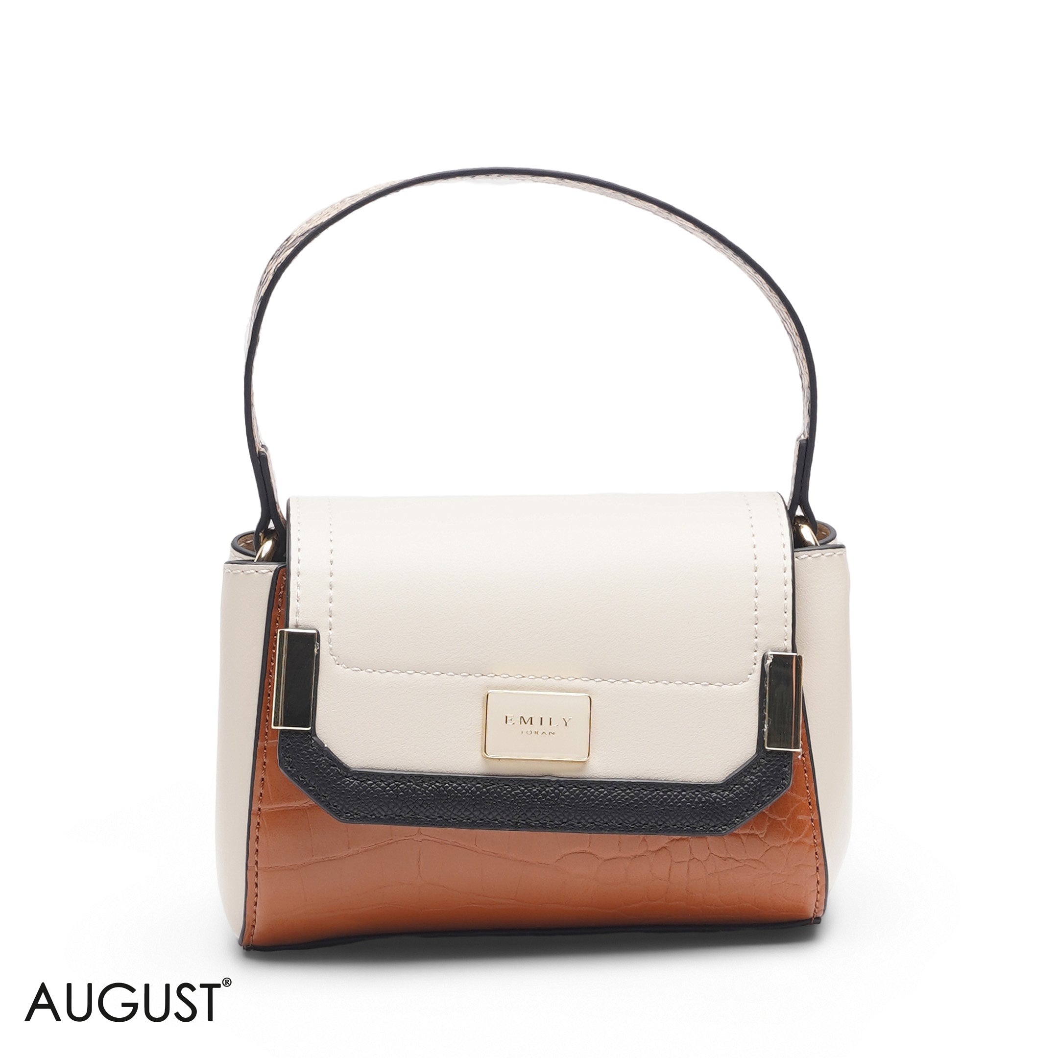 MINI WHITE & TAN FLAP BAG WITH GOLD CHAIN