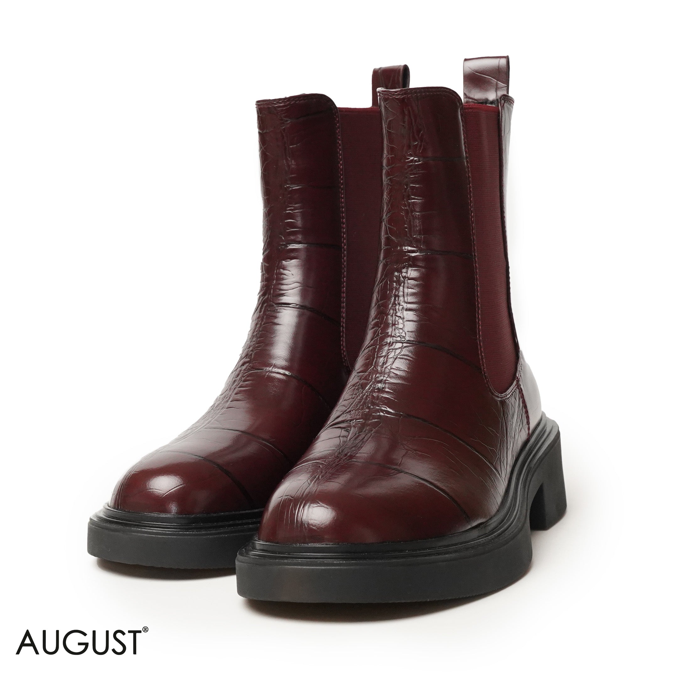 EMBOSSED PANTENT LEATHER ANKLE BOOTS WITH ELASTIC SIDES