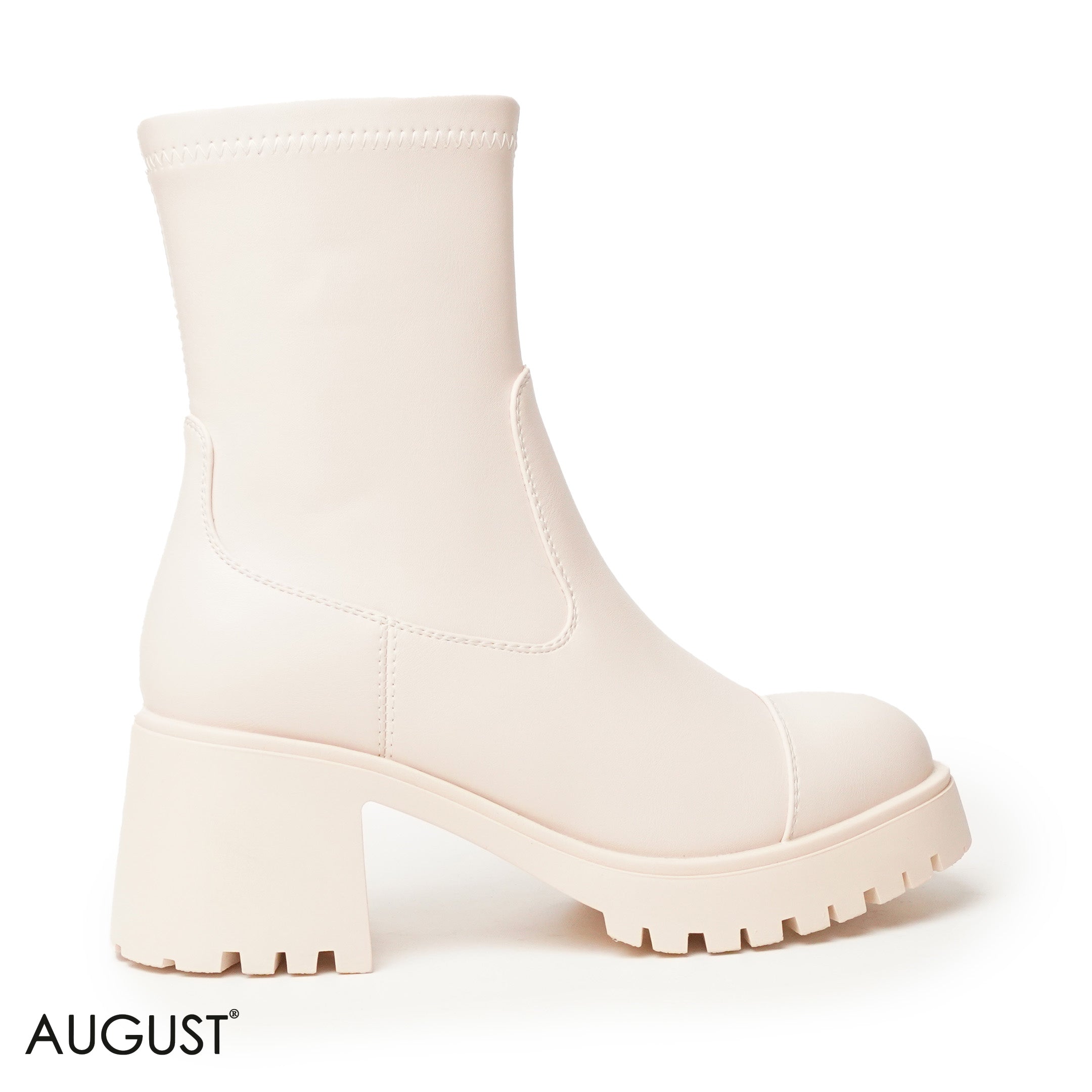 BEIGE LEATHER ANKLE BOOTS WITH THICK SOLE