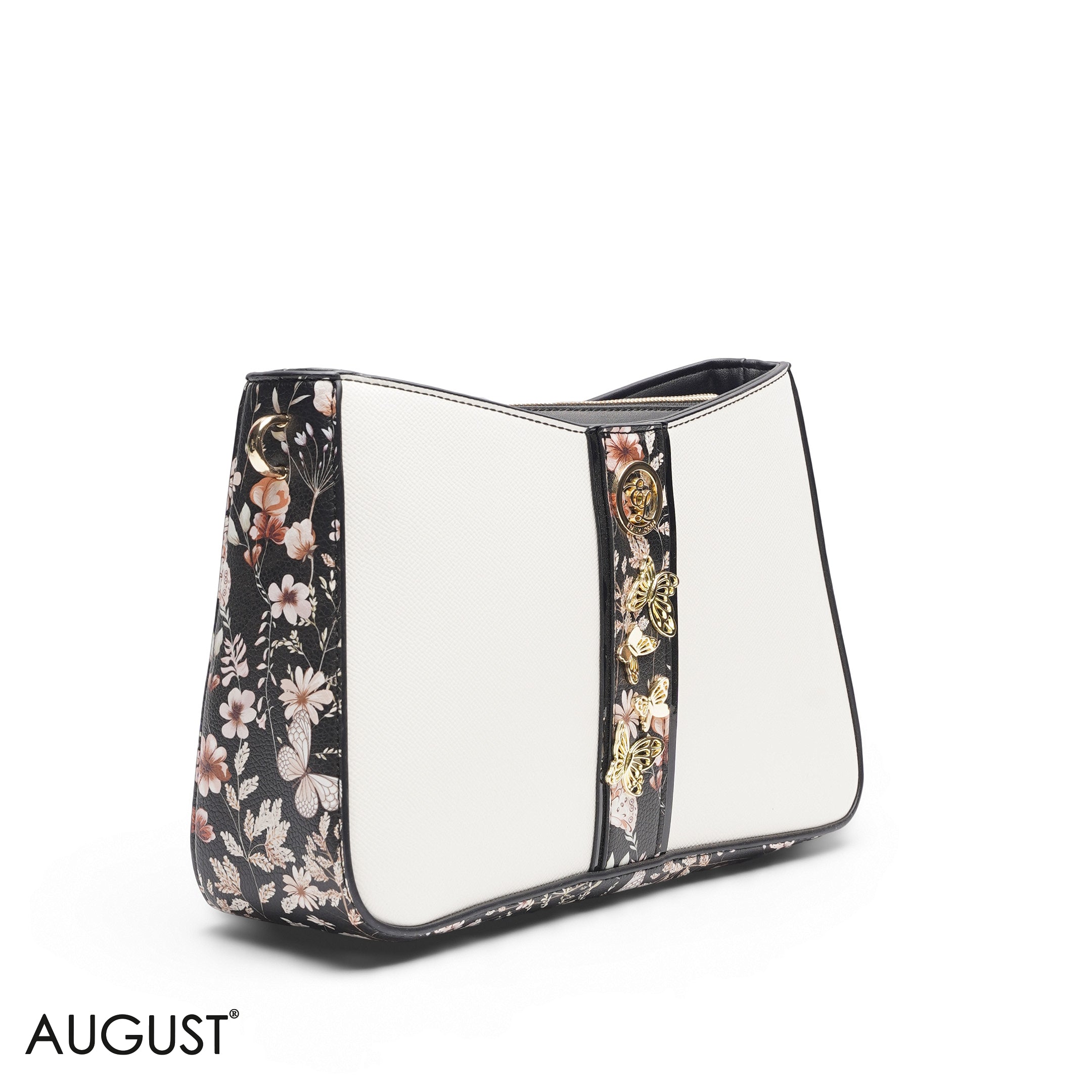 BLACK FLORAL TOTE WITH SCARF -  MED