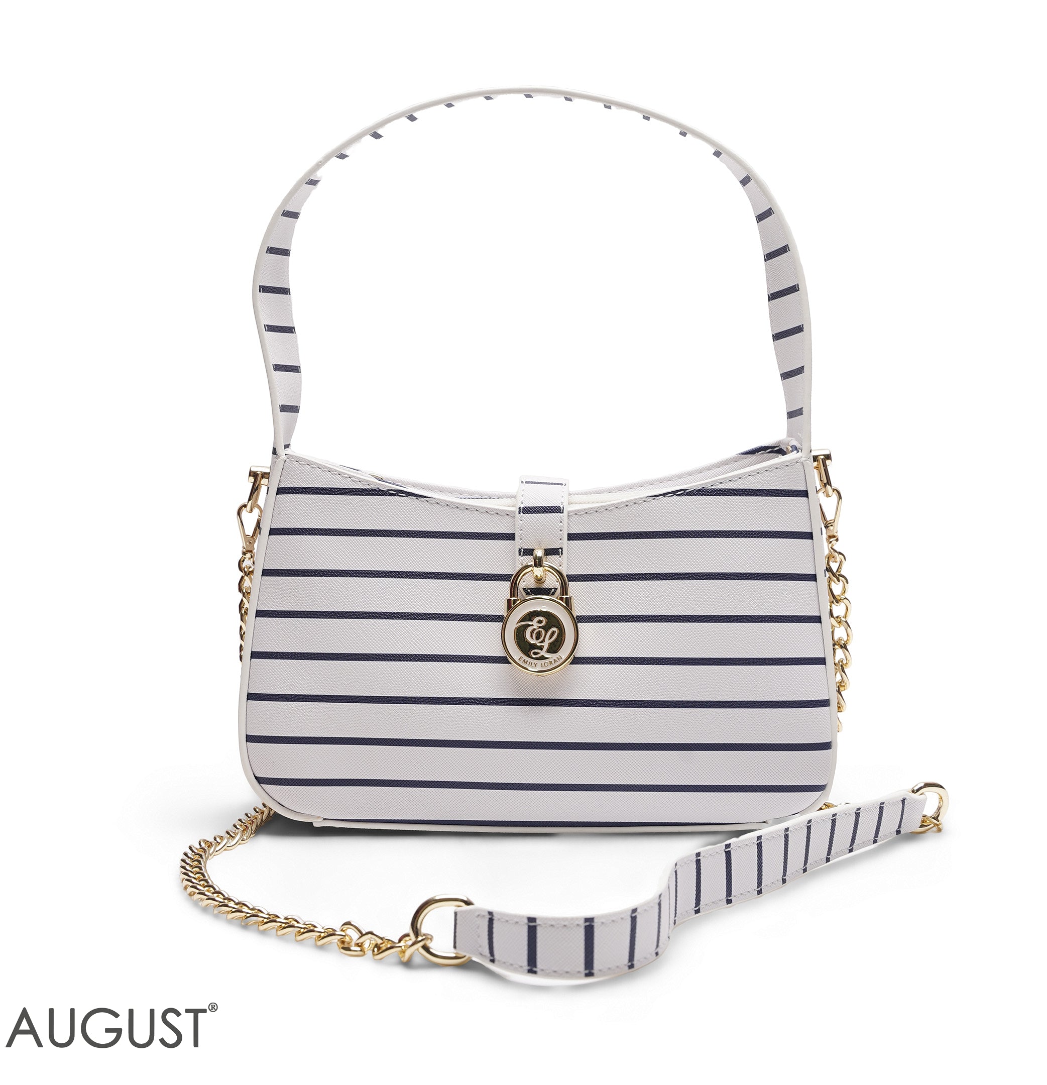 NAVY & WHITE STRIPED BAGUETTE BAG