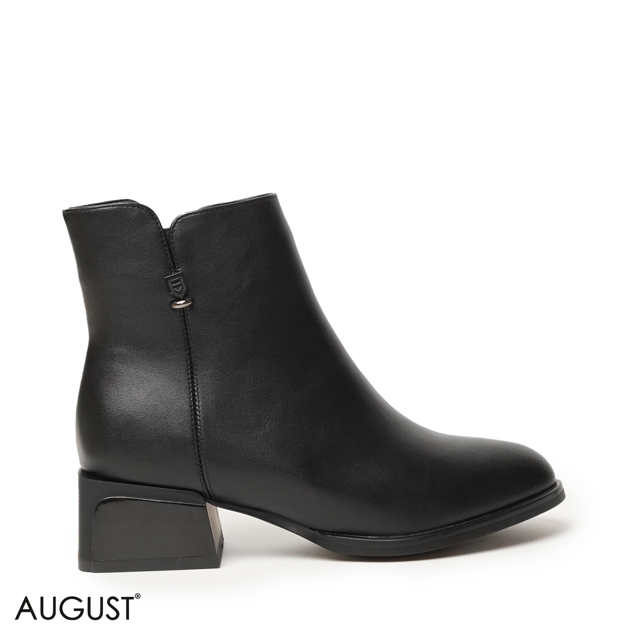 BLACK SMOOTH LEATHER ANKLE BOOTS WITH SIDE ZIPPER