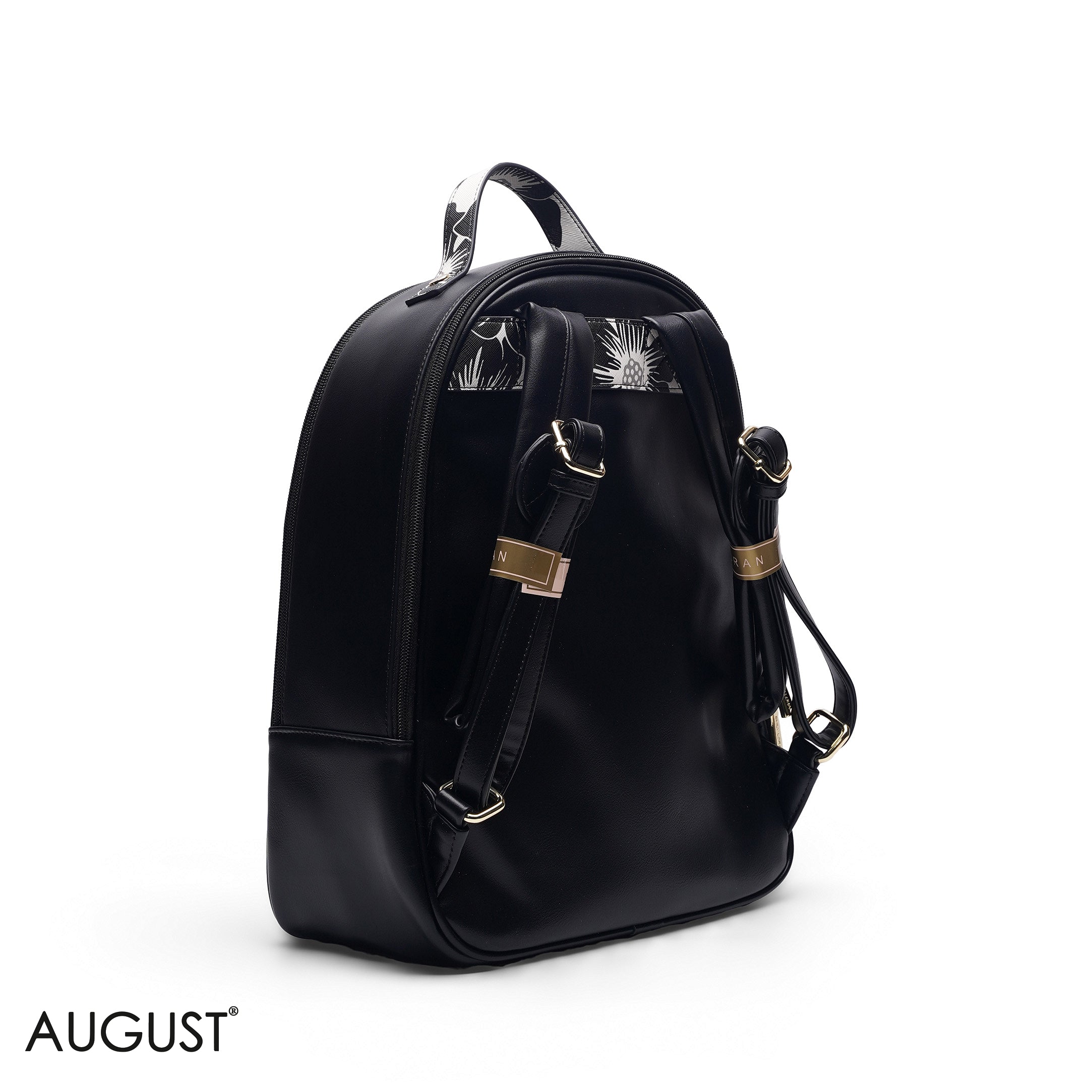 BLACK BACKPACK BAG WITH FLORAL FRONT POUCH - LARGE