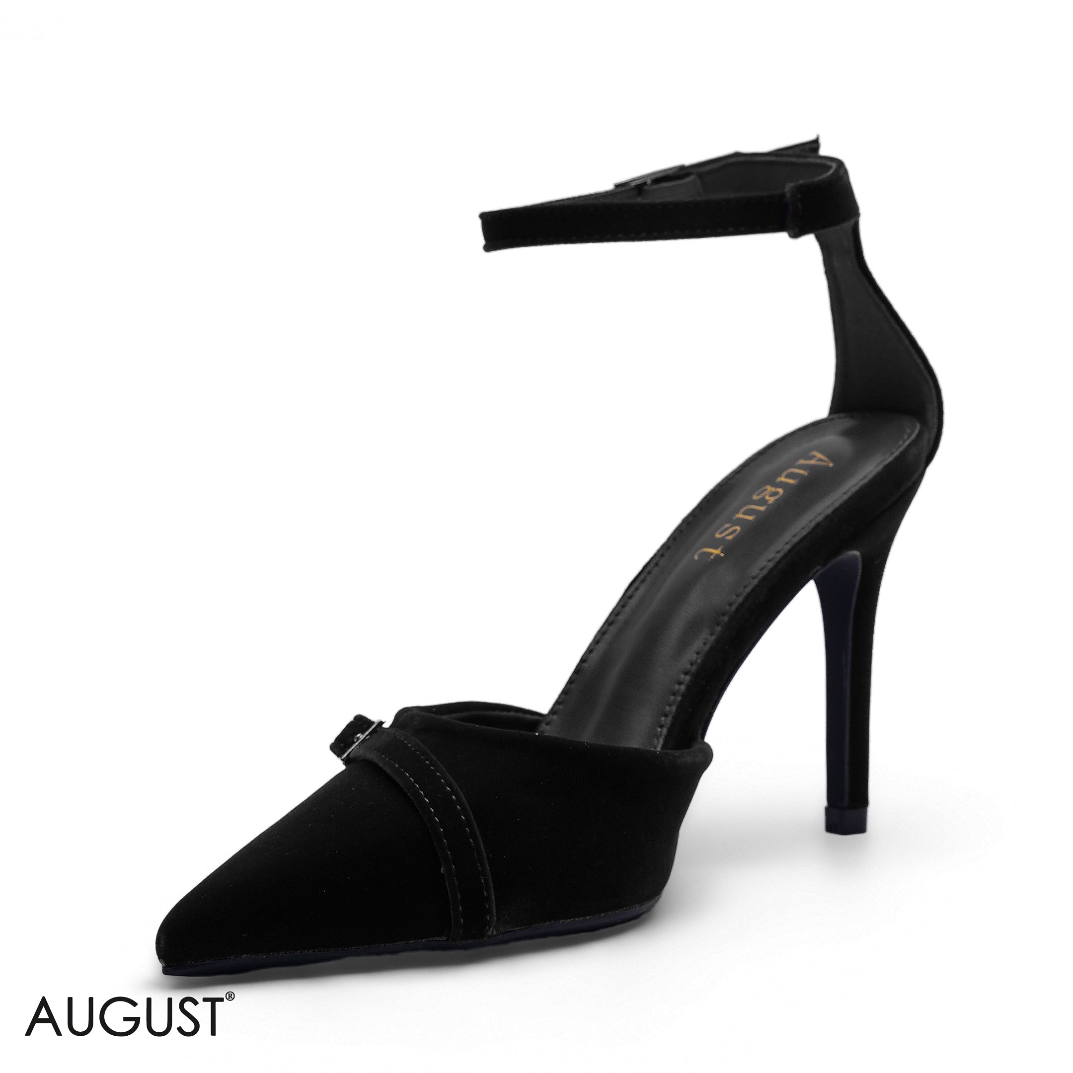 BLACK DOUBLE STRAP VELVET HEELS