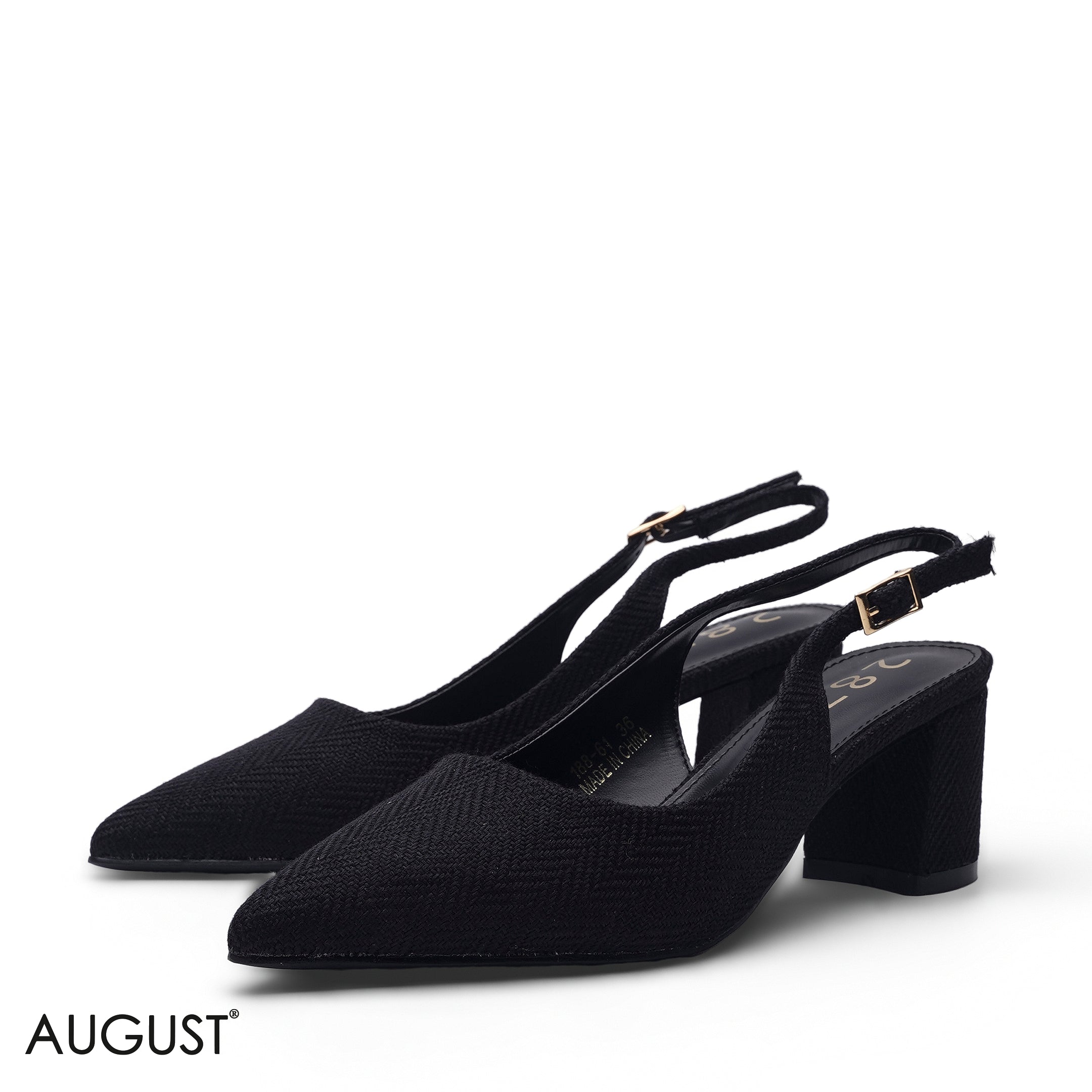 BLACK CHEVRON PATTERNED BLOCK HEELS