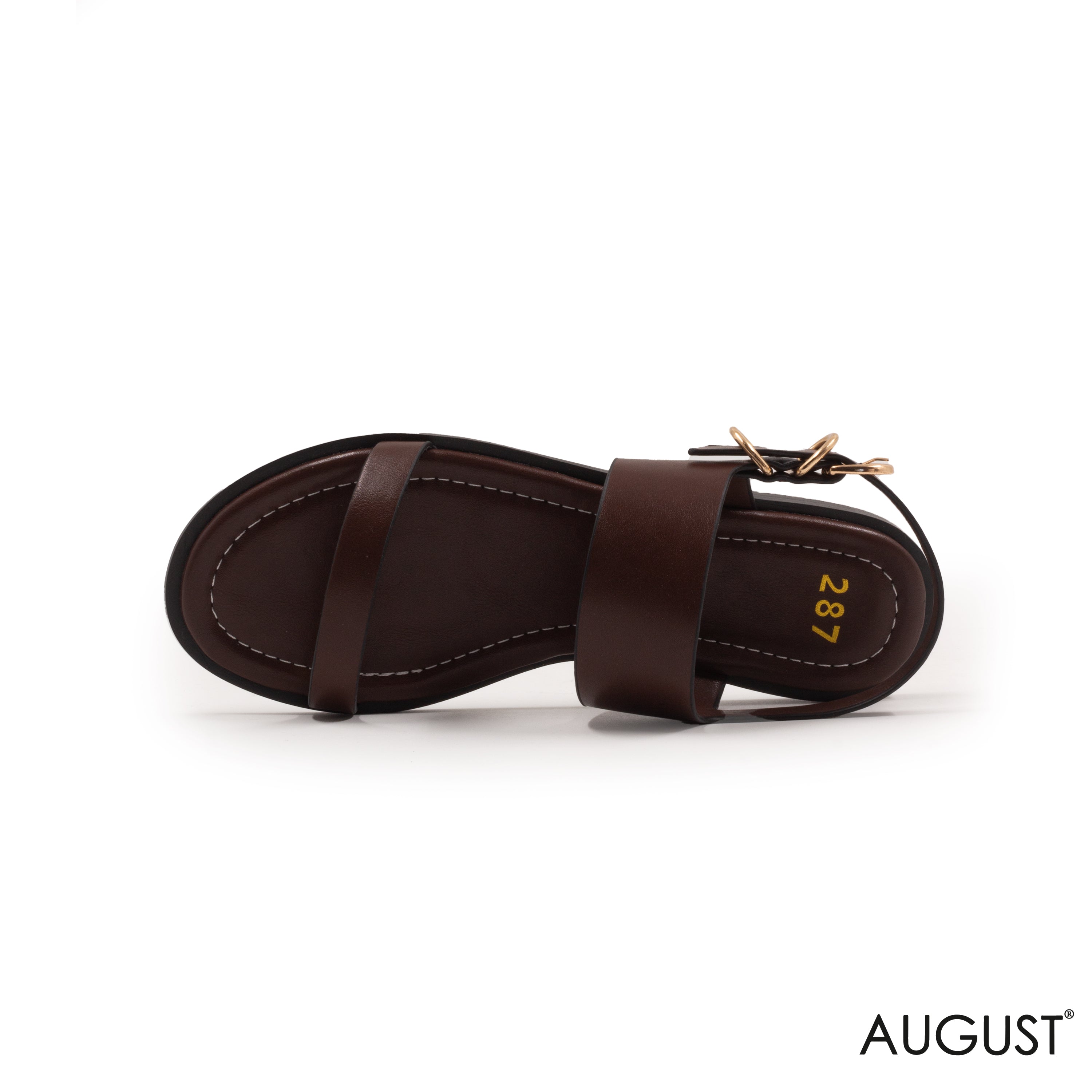 SMOOTH DARK BROWN LEATHER FLAT SANDALS WITH BUCKLED