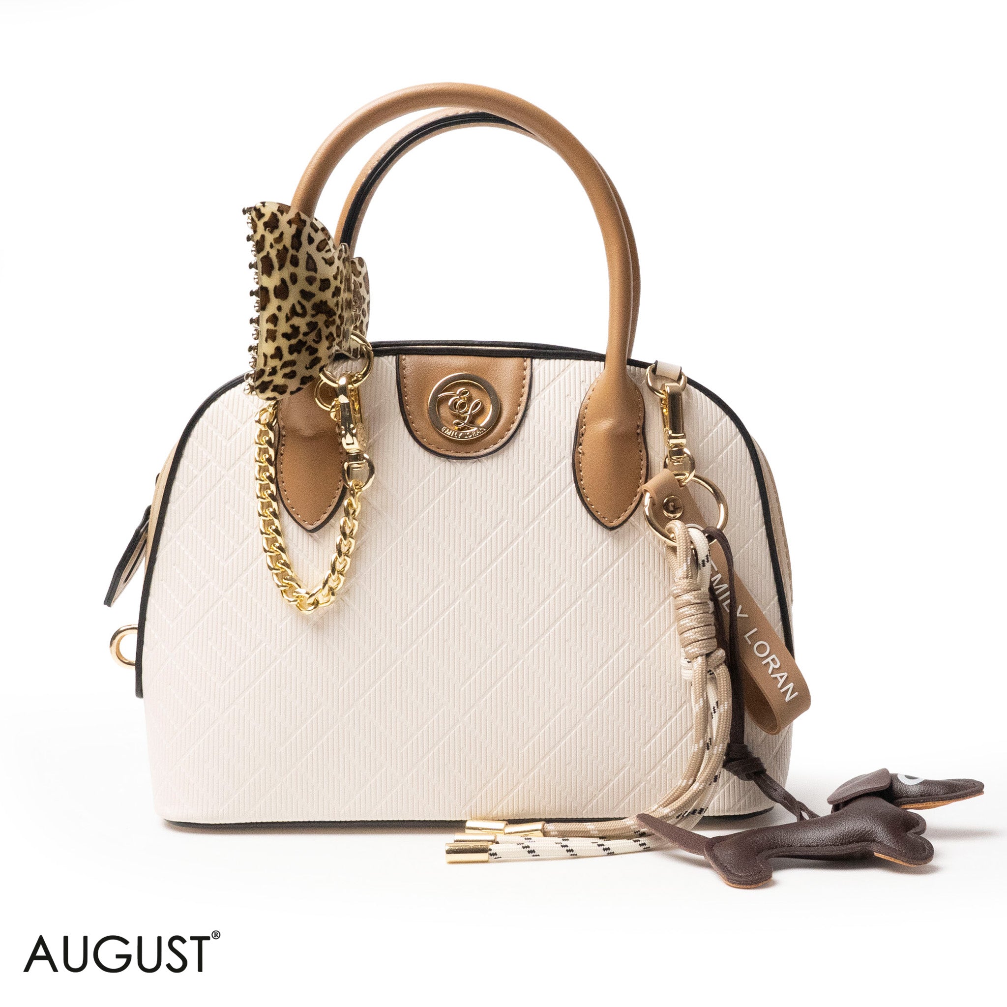 EMILY LORAN EMBOSSED LEATHER HANDBAG WITH ACCESSORIES - MED