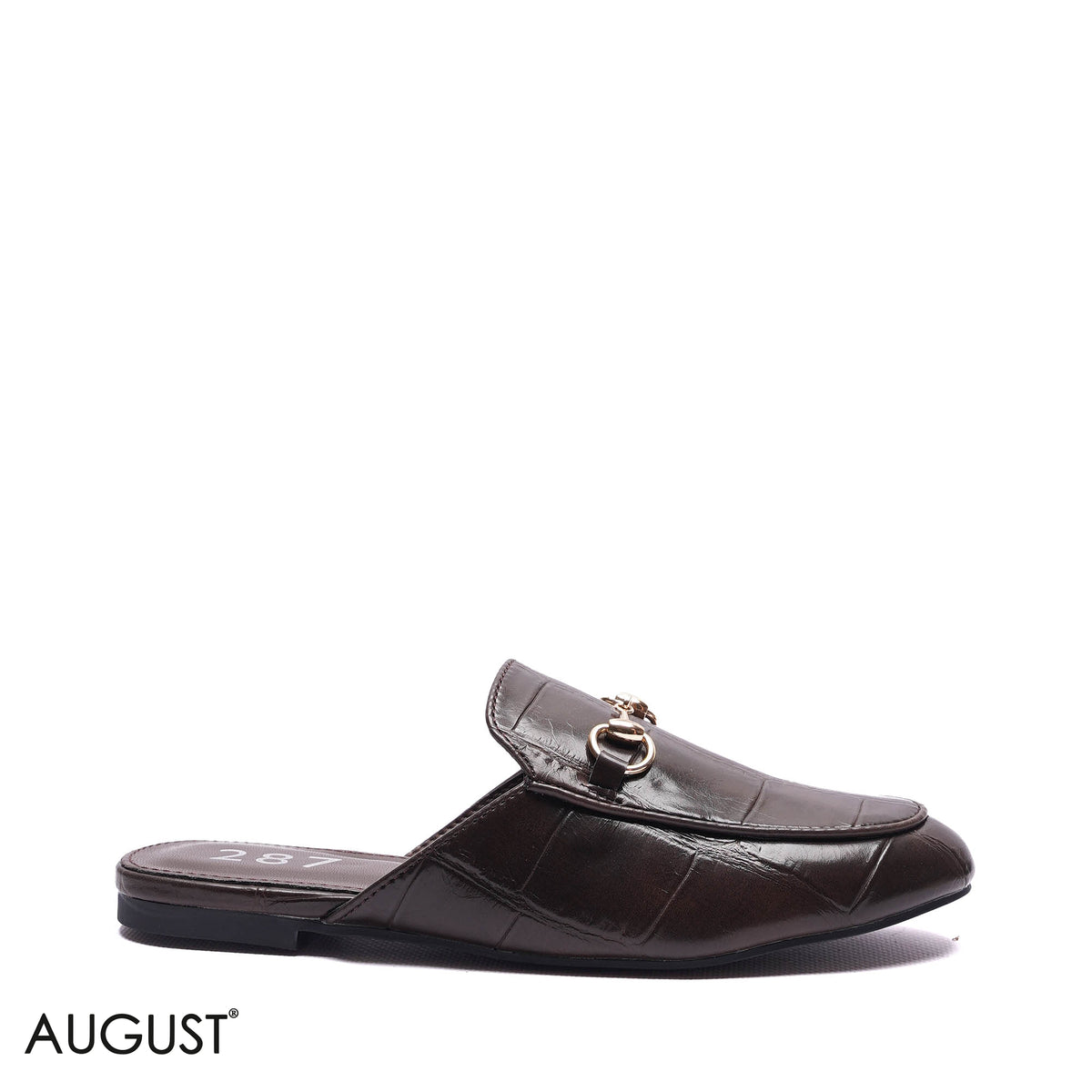 CROC-EMBOSSED HORSEBIT BACKLESS MULES