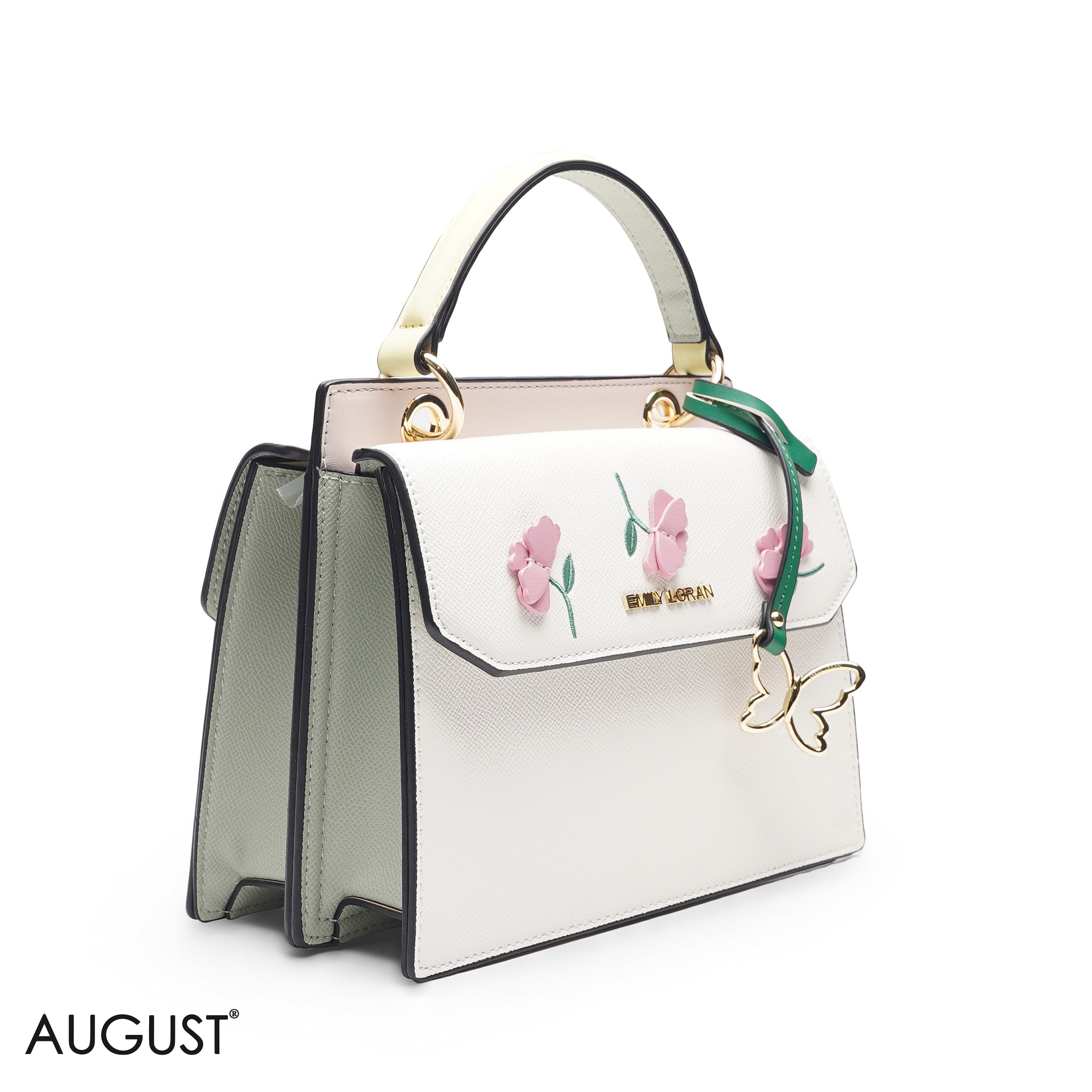 GREEN WHITE BUTTERFLY CHARM BAG - MED