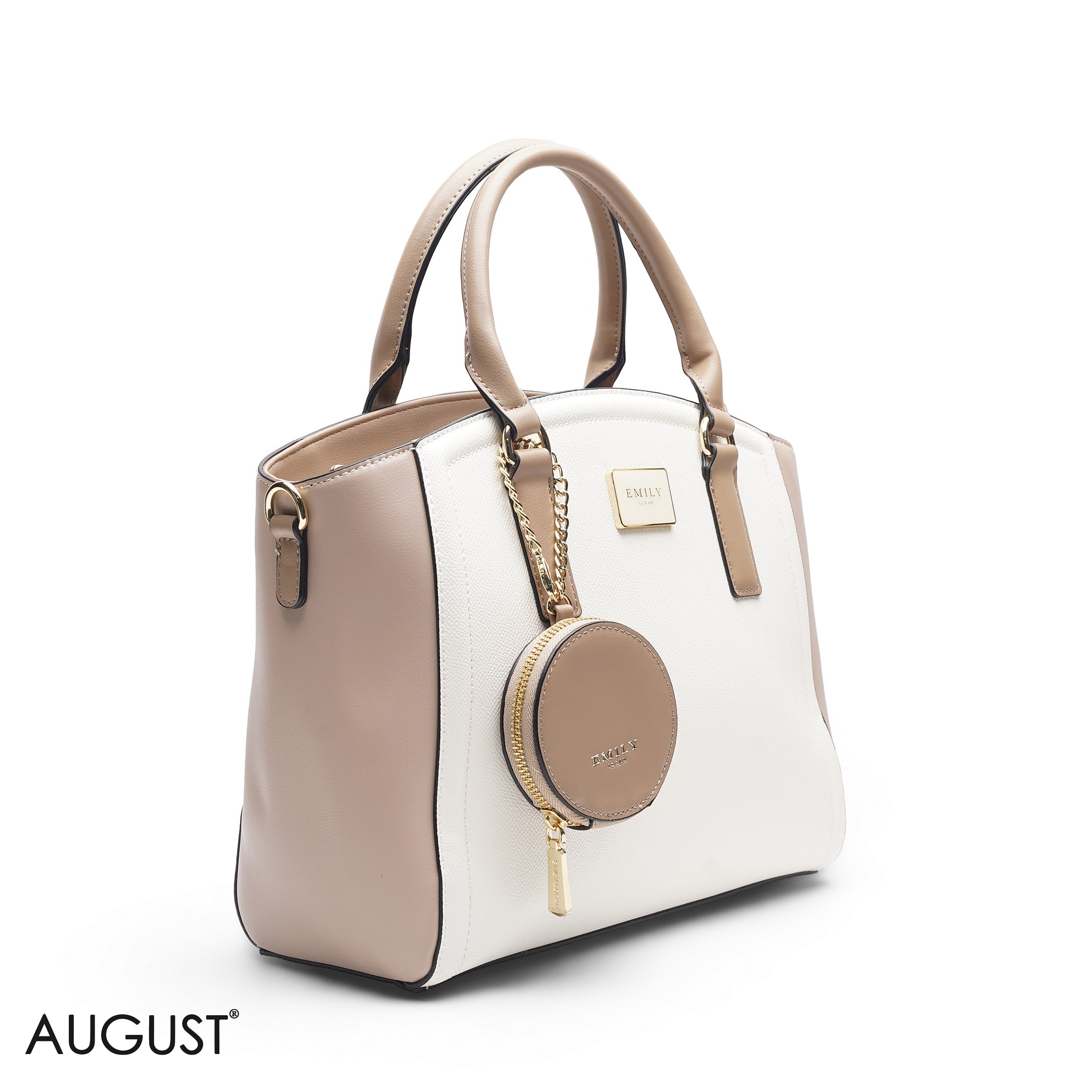 WHITE & TAN TOTE BAG WITH WALLET - LARGE