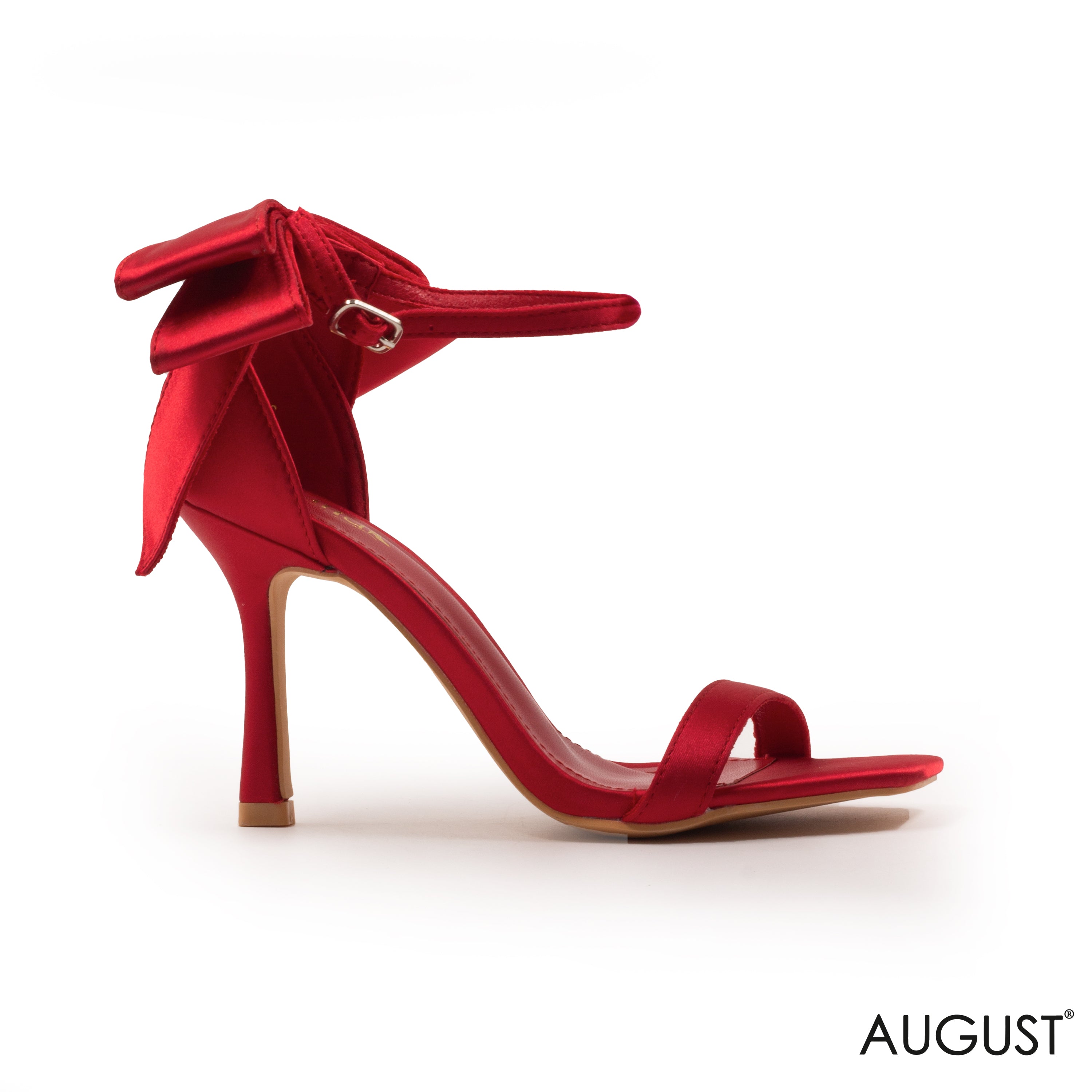 SATIN HEELED SANDALS WITH BOW ANKLE STRAP