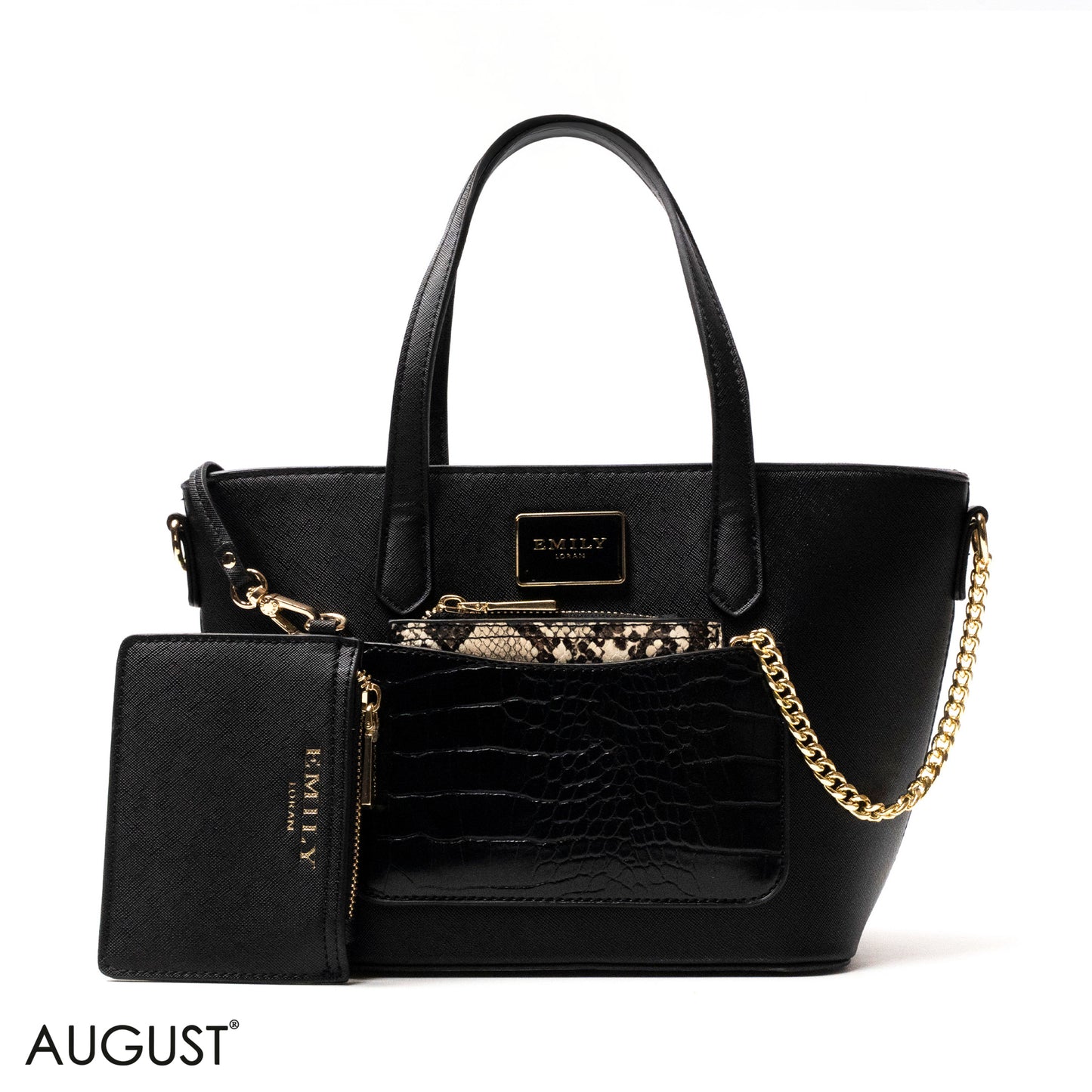 LEATHER HANDBAG WITH SNAKE,CROC ACCENTS - MED