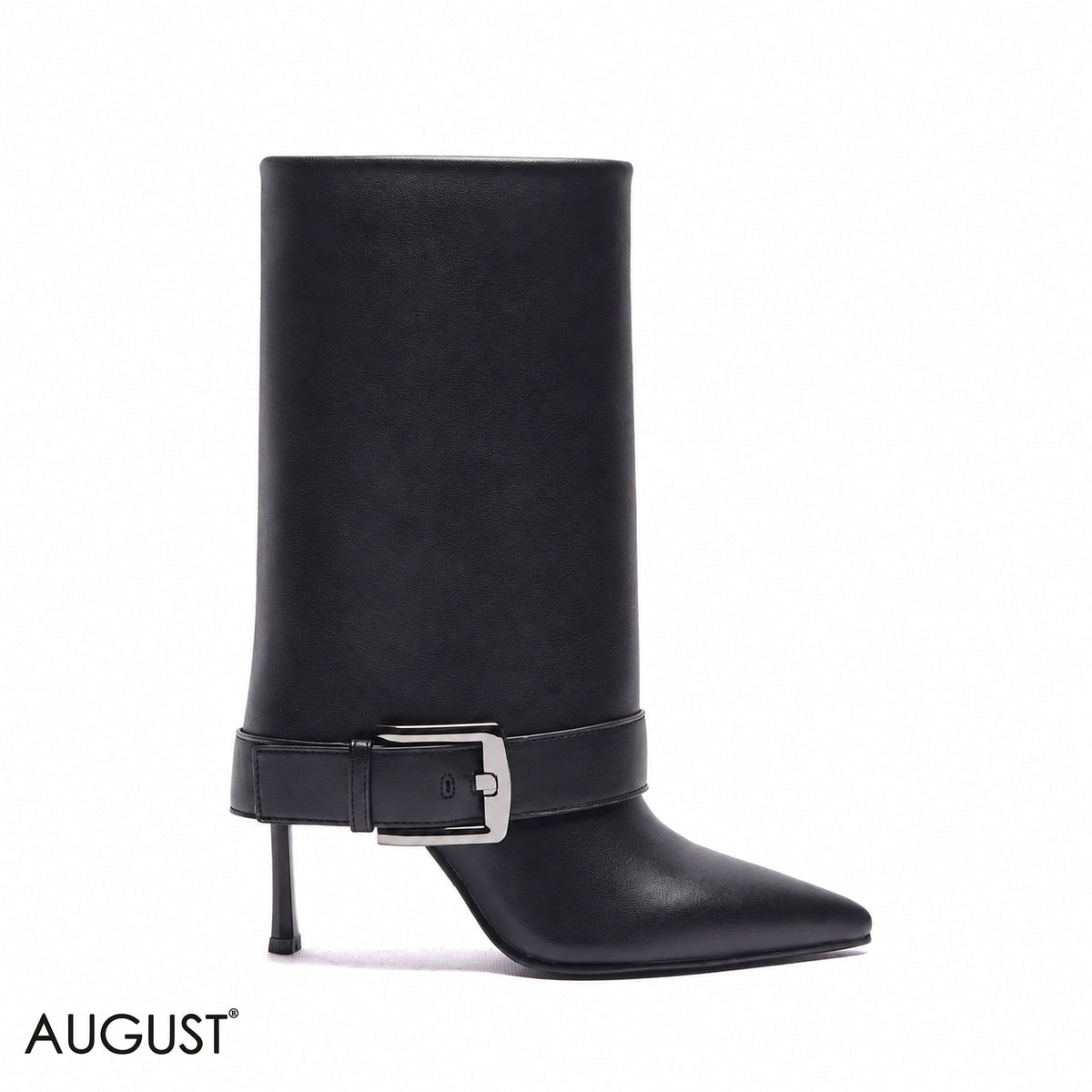 BUCKLED FOLD-OVER STILETTO BOOTS