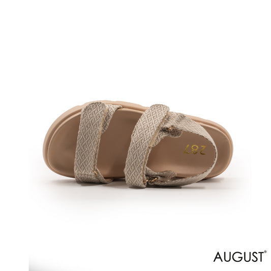 ENGRAVED FABRIC SANDAL WITH THICK LEATHER SOLE