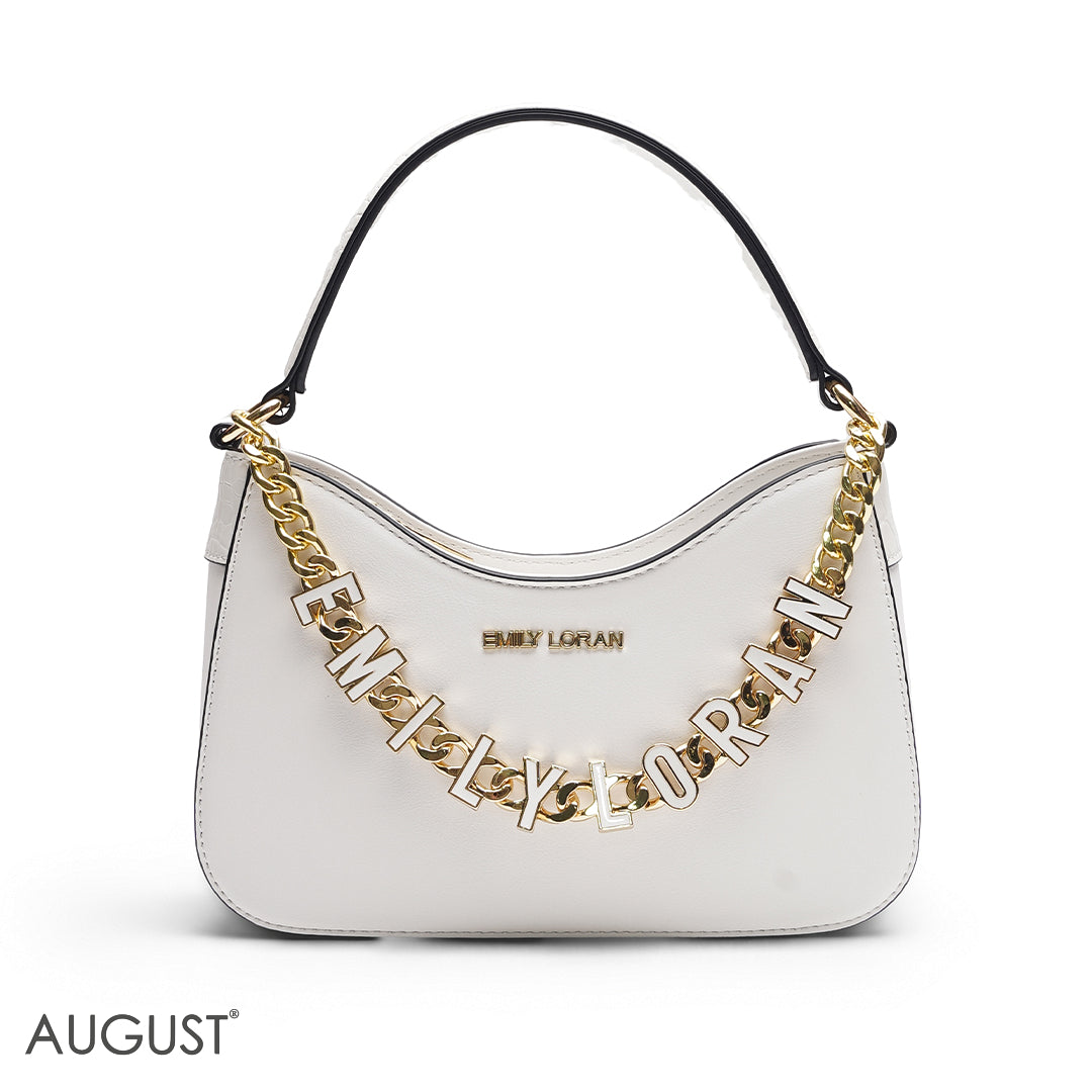 WHITE SHOULDER BAG WITH CHAIN