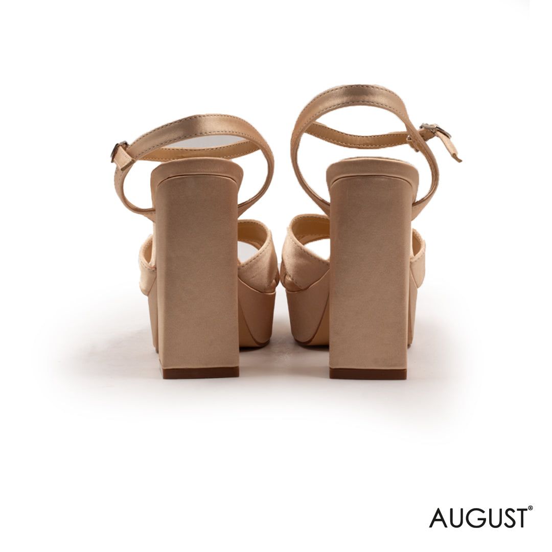 BEIGE PLATFORM BLOCK SANDAL WITH BUCKLE