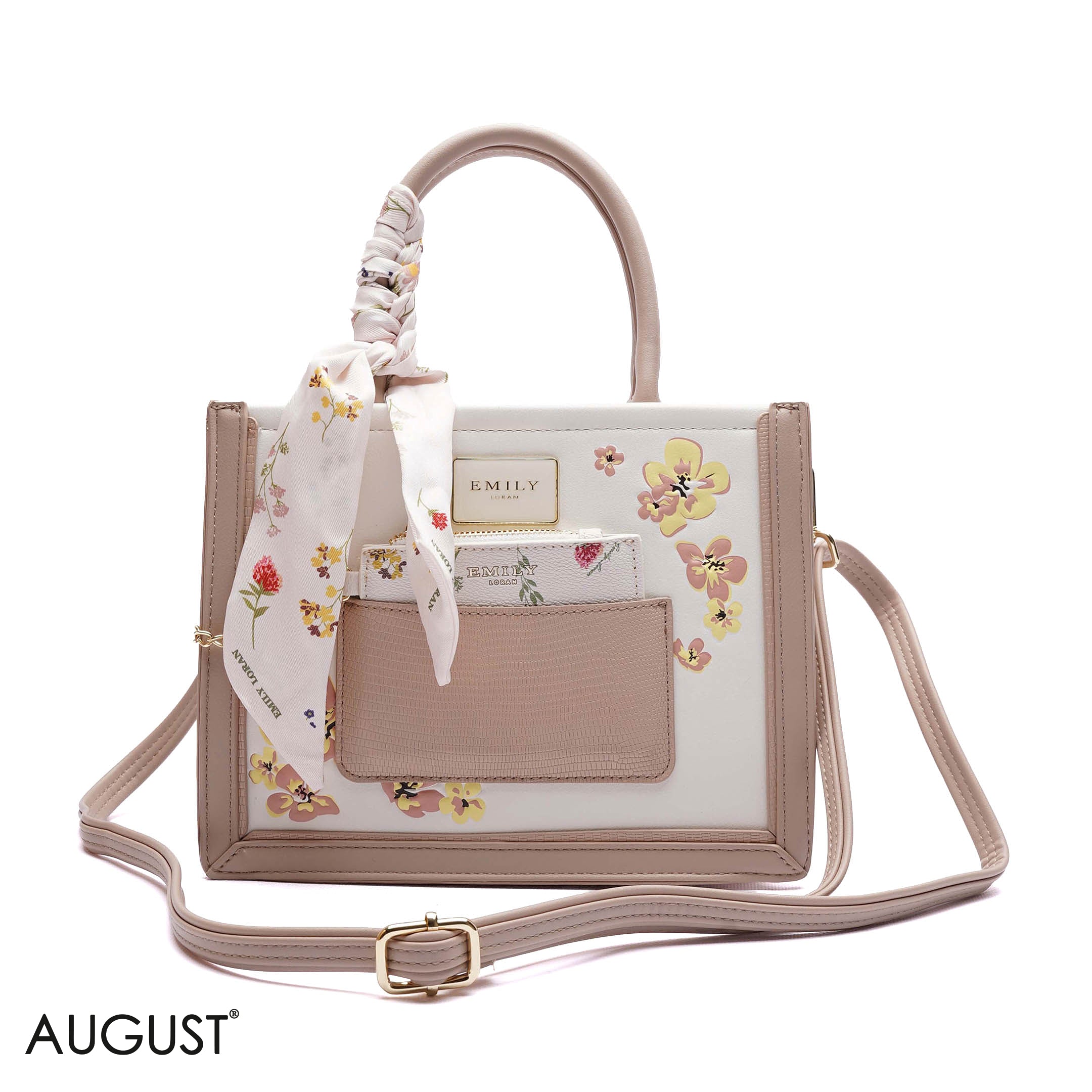 FLORAL EMBROIDERED HANDBAG WITH POUCH - SMALL