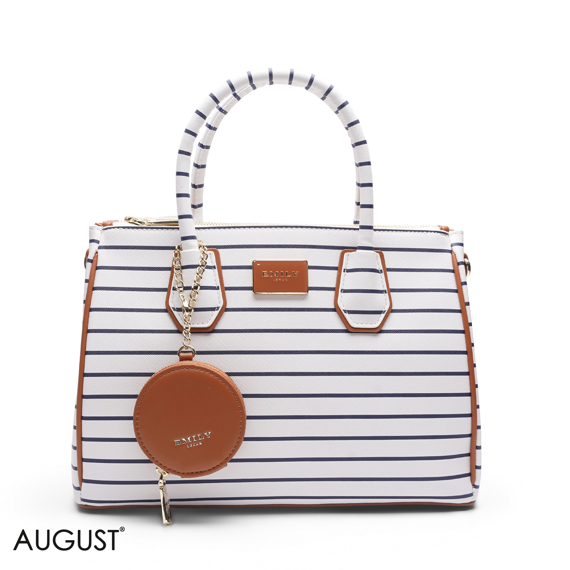STRIPED TOTE BAG WITH POUCH - LARGE