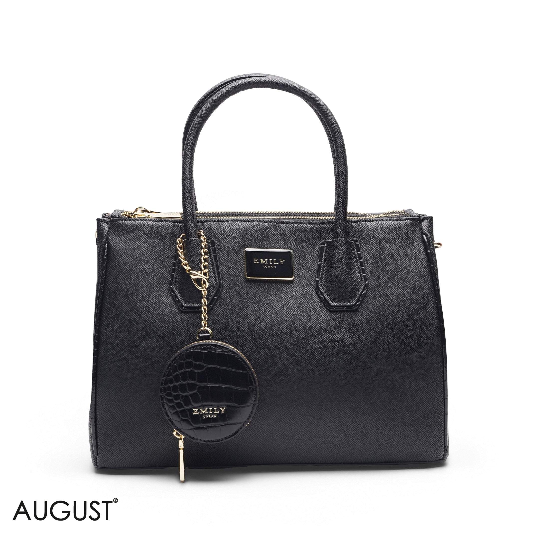 BLACK SOLID TOTE BAG WITH POUCH - LARGE