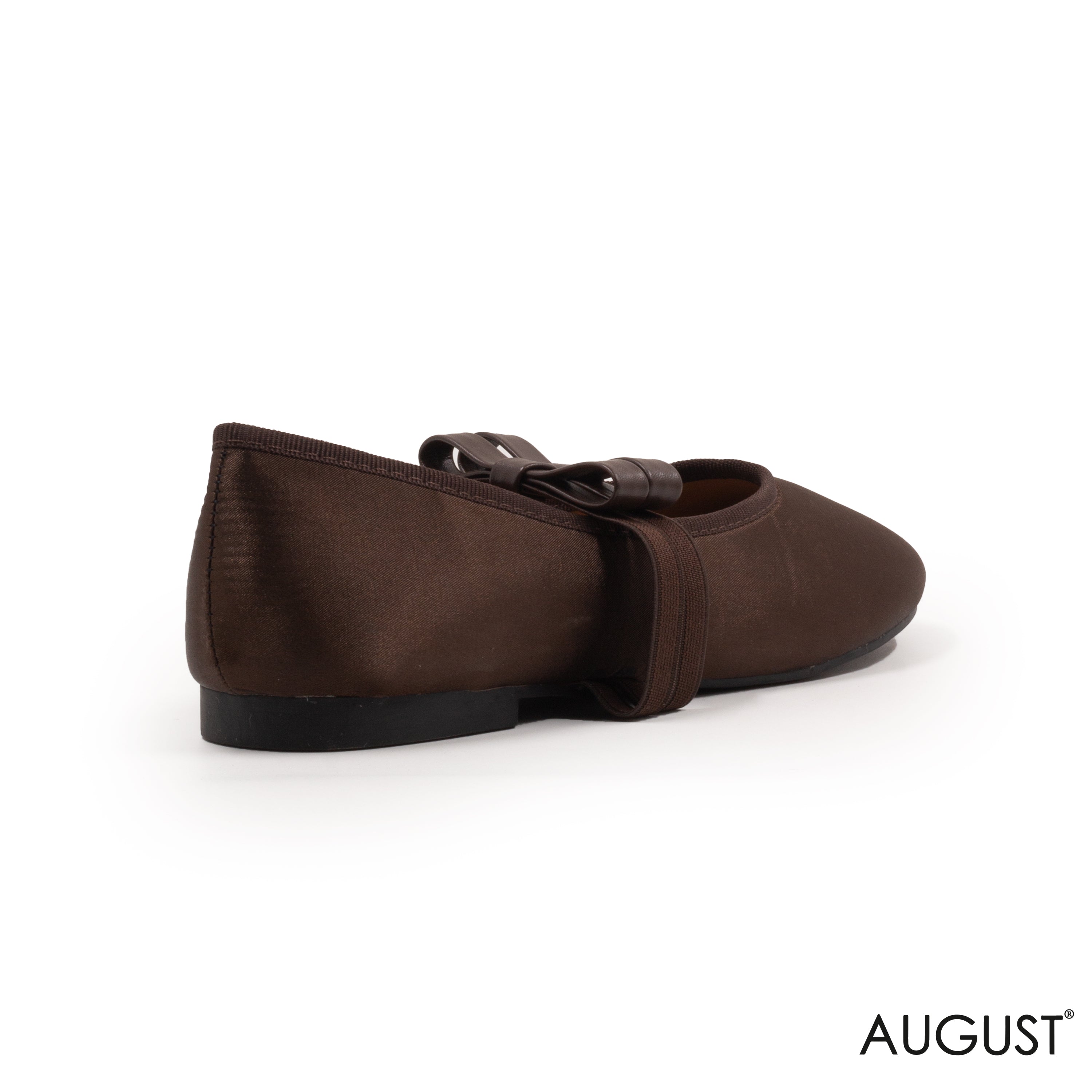 DARK BROWN SATIN BALLET FLAT WITH BOW DETAIL