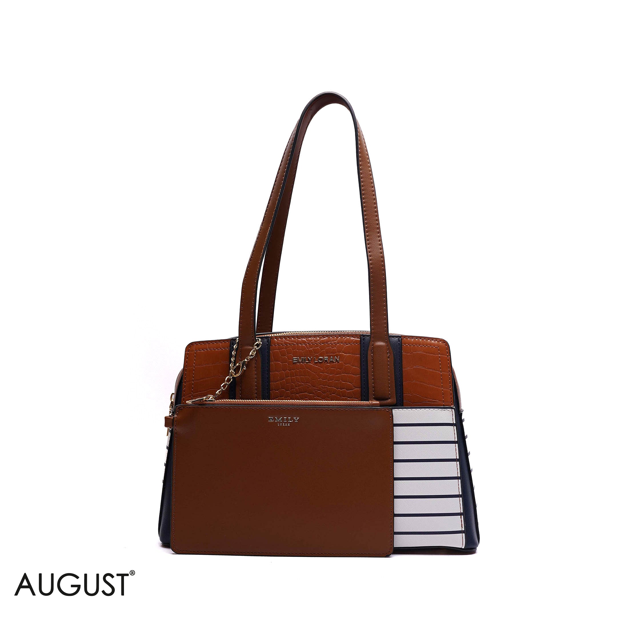 STRIPPED HANDBAG WITH POUCH - MED