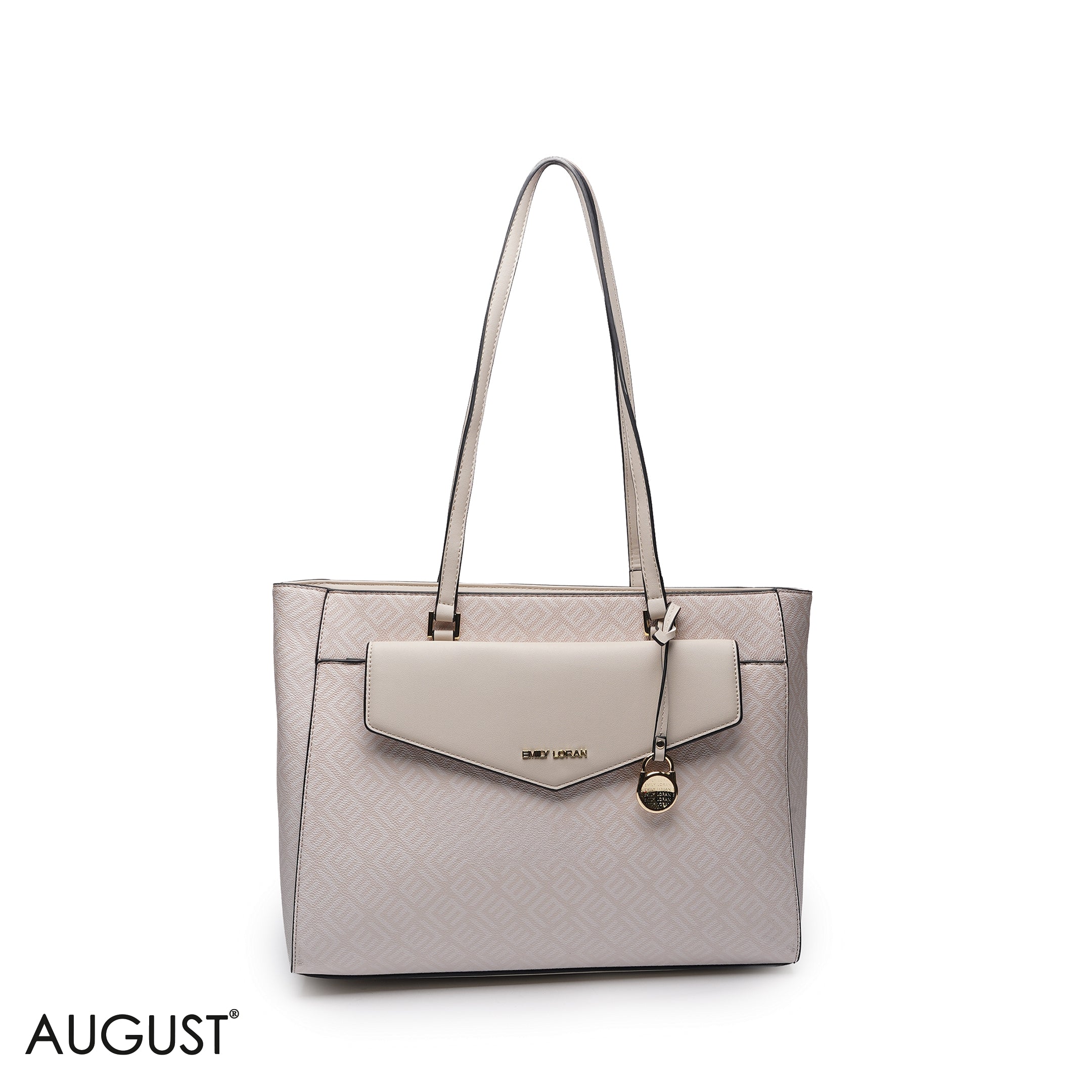 BEIGE MONOGRAM PRINT THREE PIECE MATCHING BAG SET